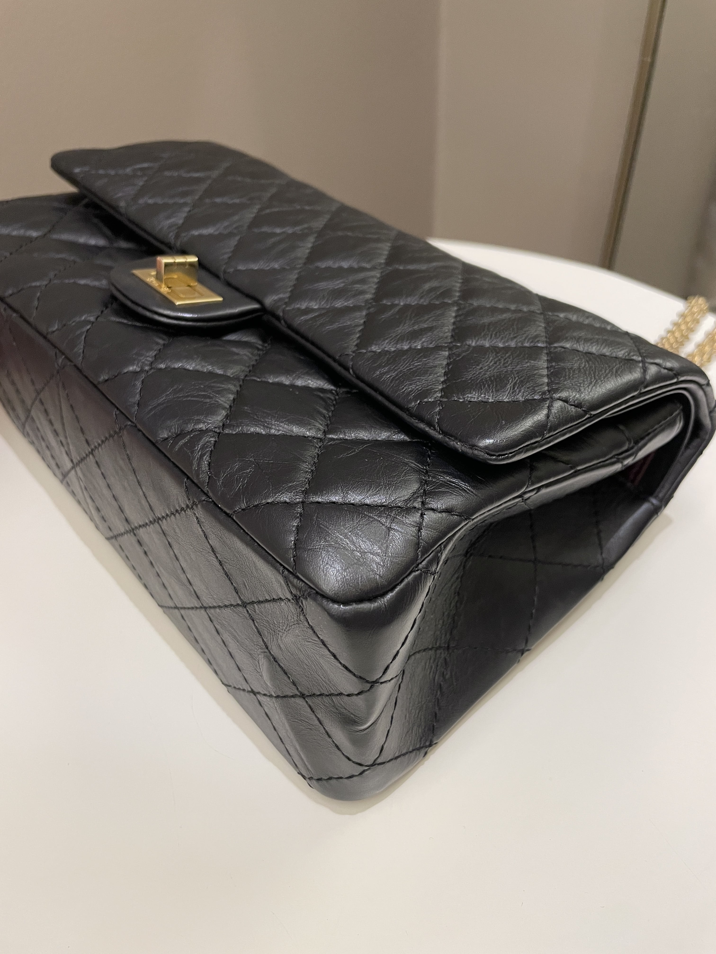 Chanel 2.55 226 Quilted Reissue Double Flap Black Aged Calfskin