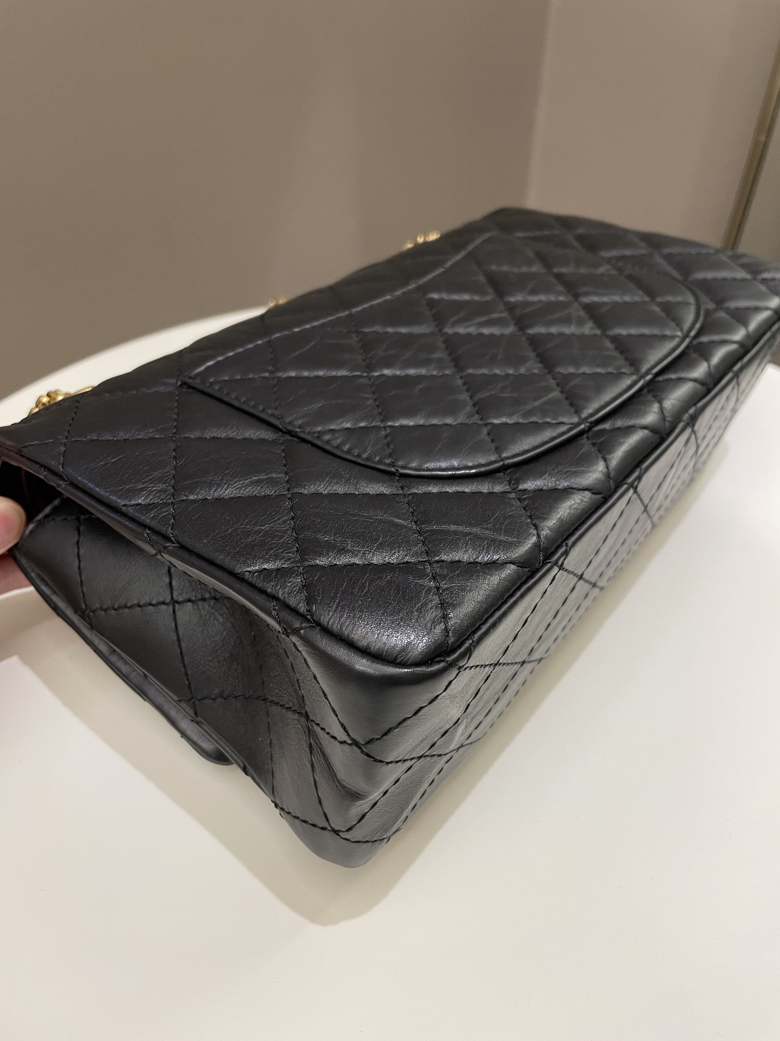 Chanel 2.55 226 Quilted Reissue Double Flap Black Aged Calfskin
