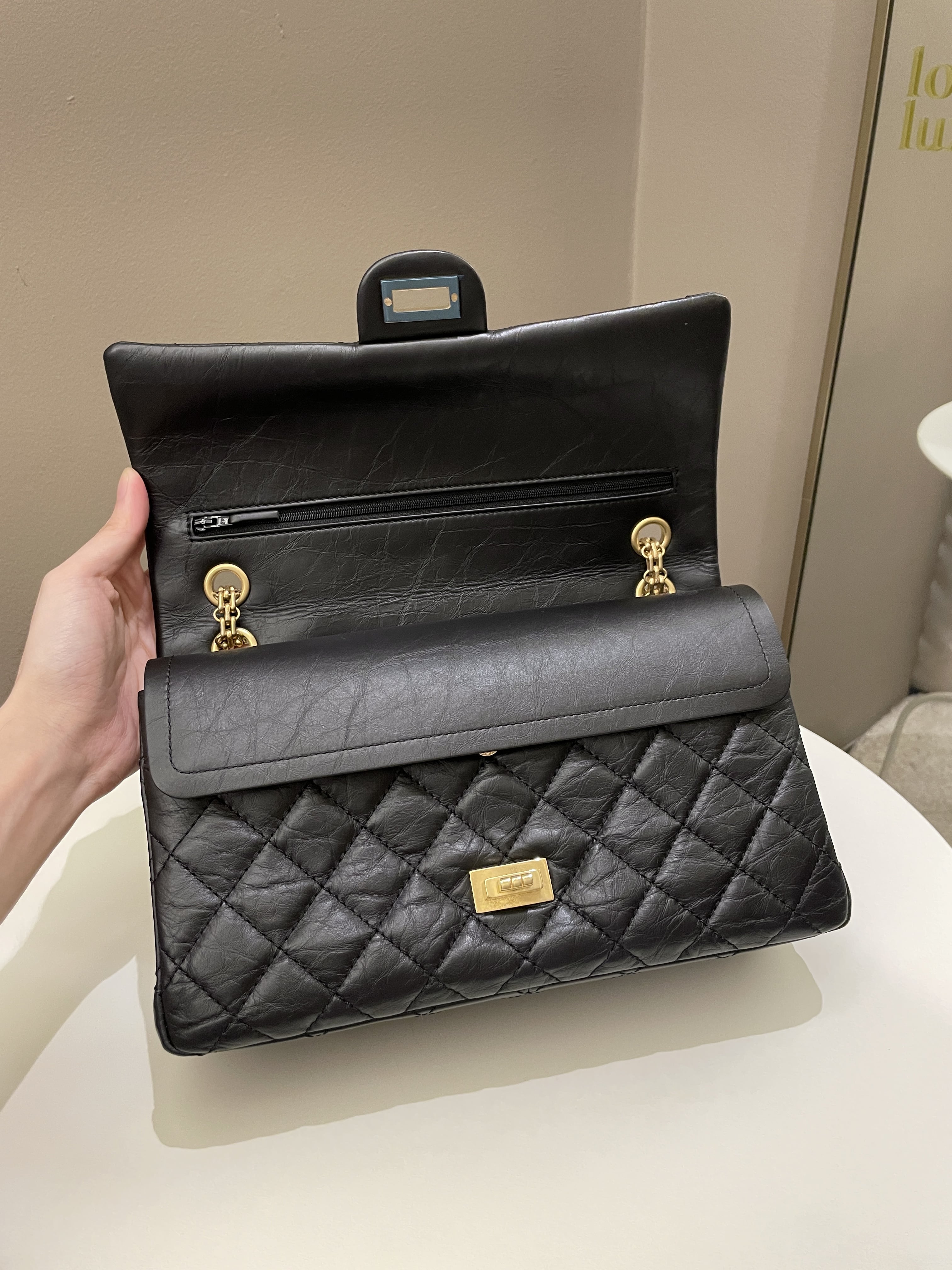 Chanel 2.55 226 Quilted Reissue Double Flap Black Aged Calfskin