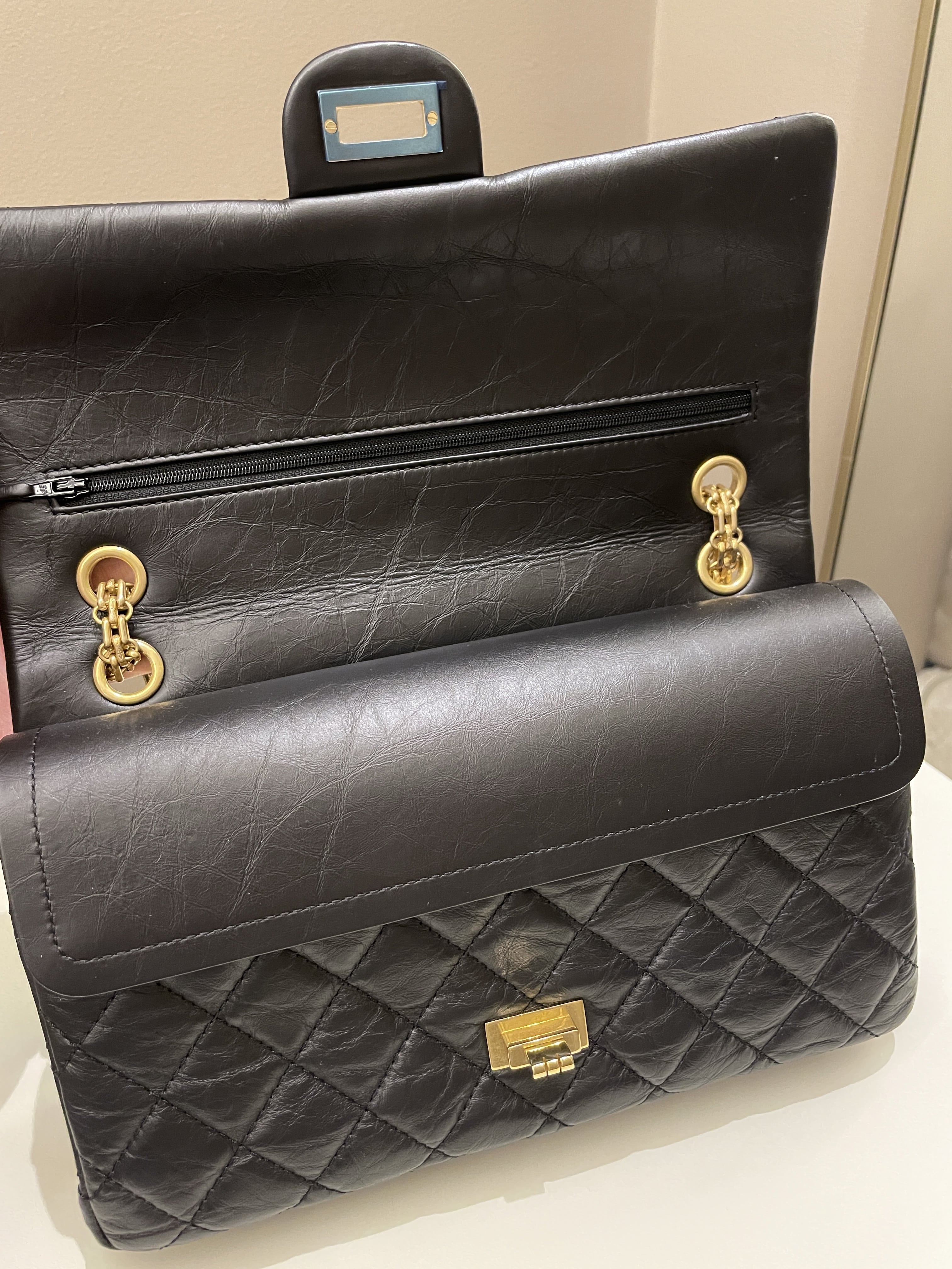 Chanel 2.55 226 Quilted Reissue Double Flap Black Aged Calfskin