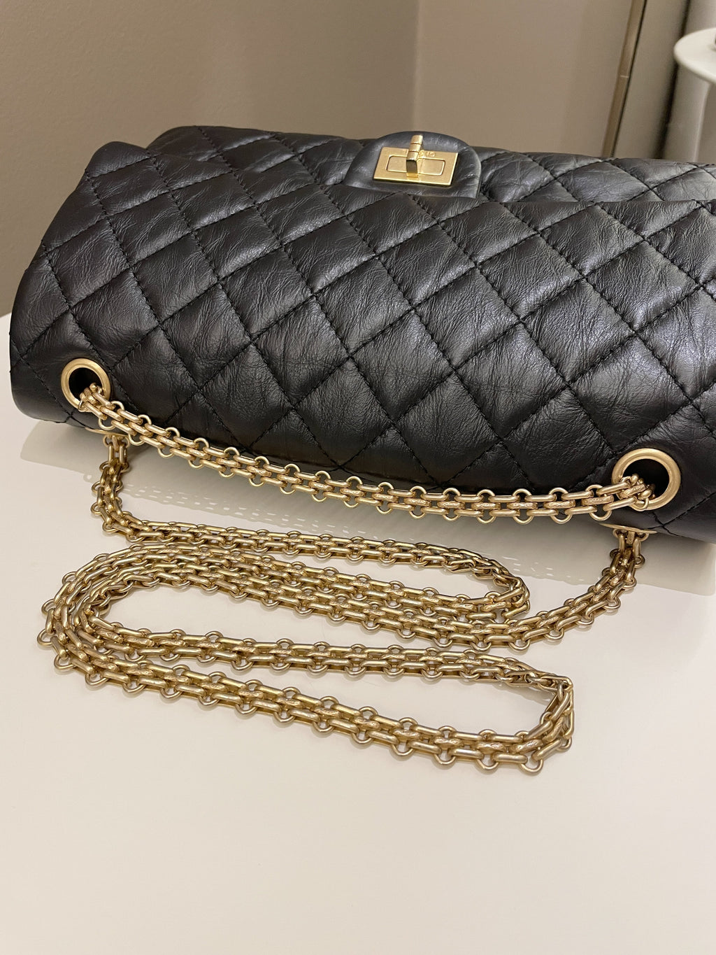 Chanel 2.55 226 Quilted Reissue Double Flap Black Aged Calfskin