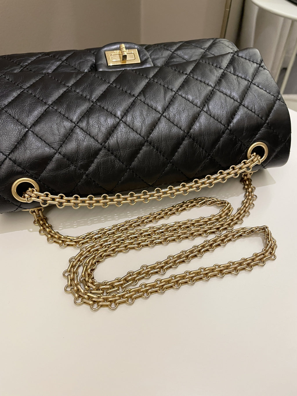 Chanel 2.55 226 Quilted Reissue Double Flap Black Aged Calfskin