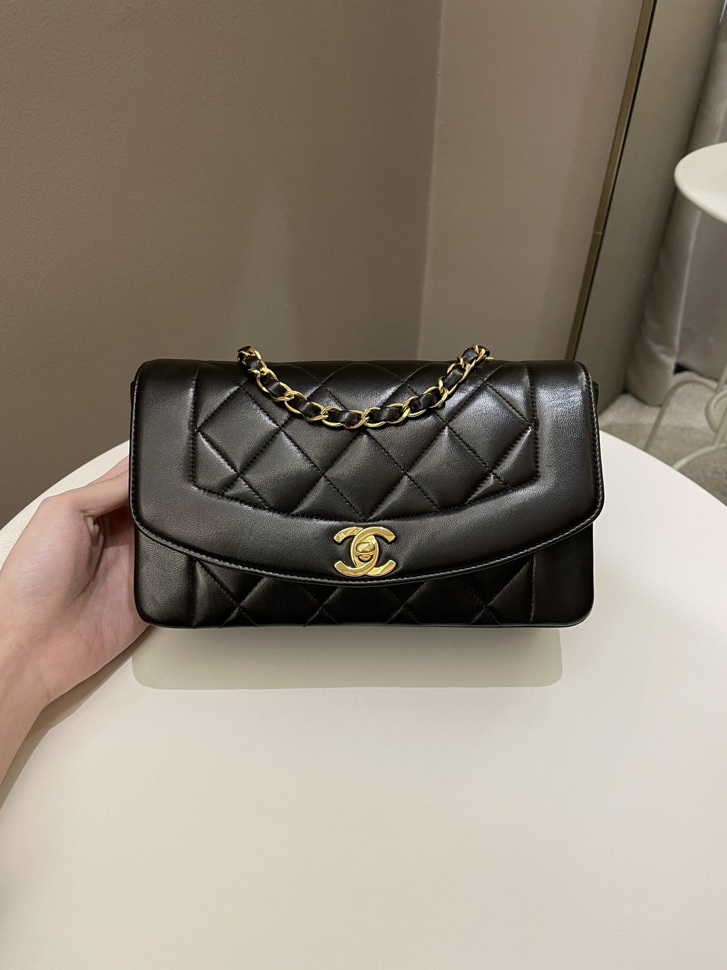 Chanel Vintage Quilted Diana Flap Bag Black Lambskin