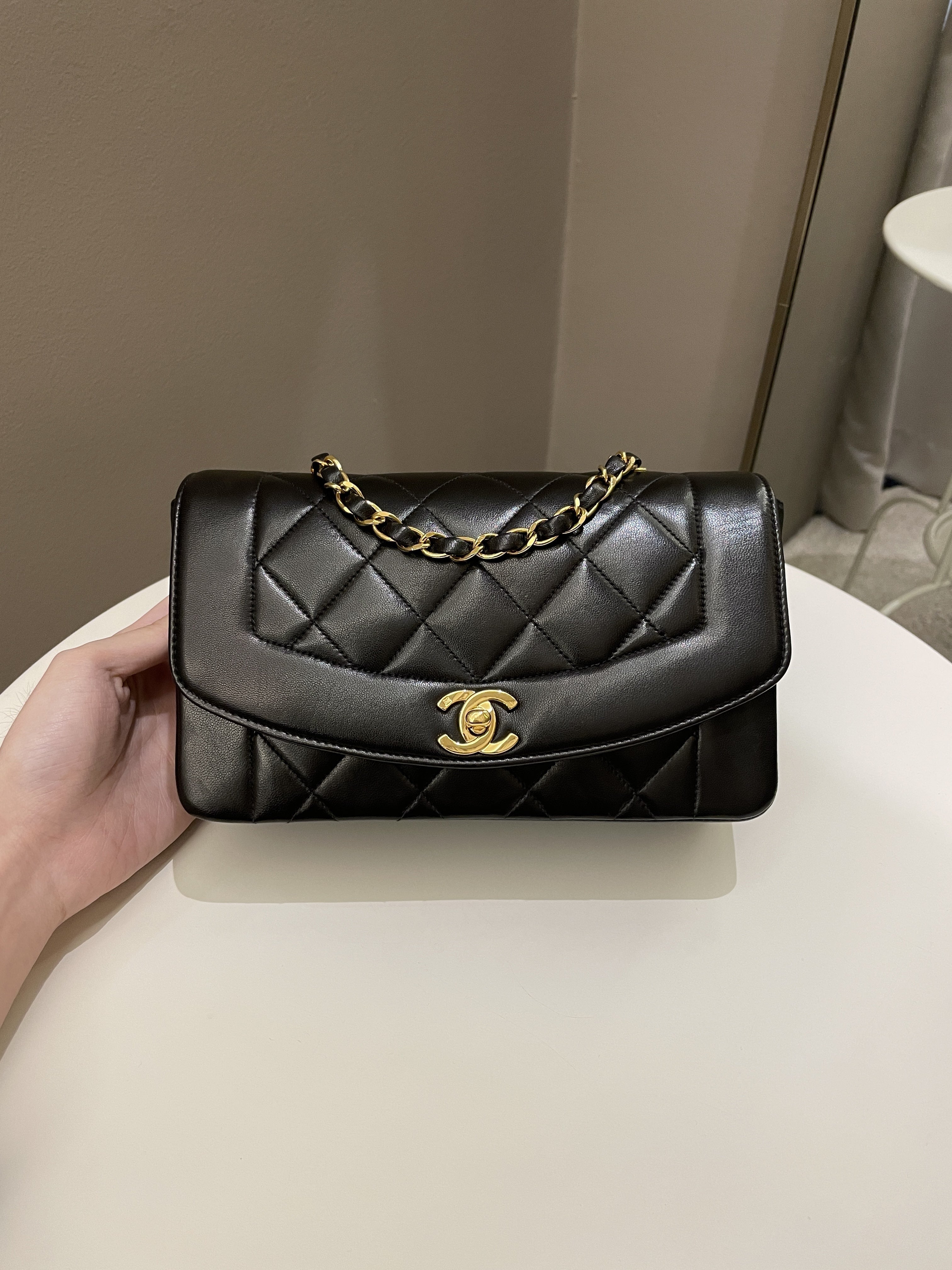 Chanel Vintage Quilted Diana Flap Bag Black Lambskin