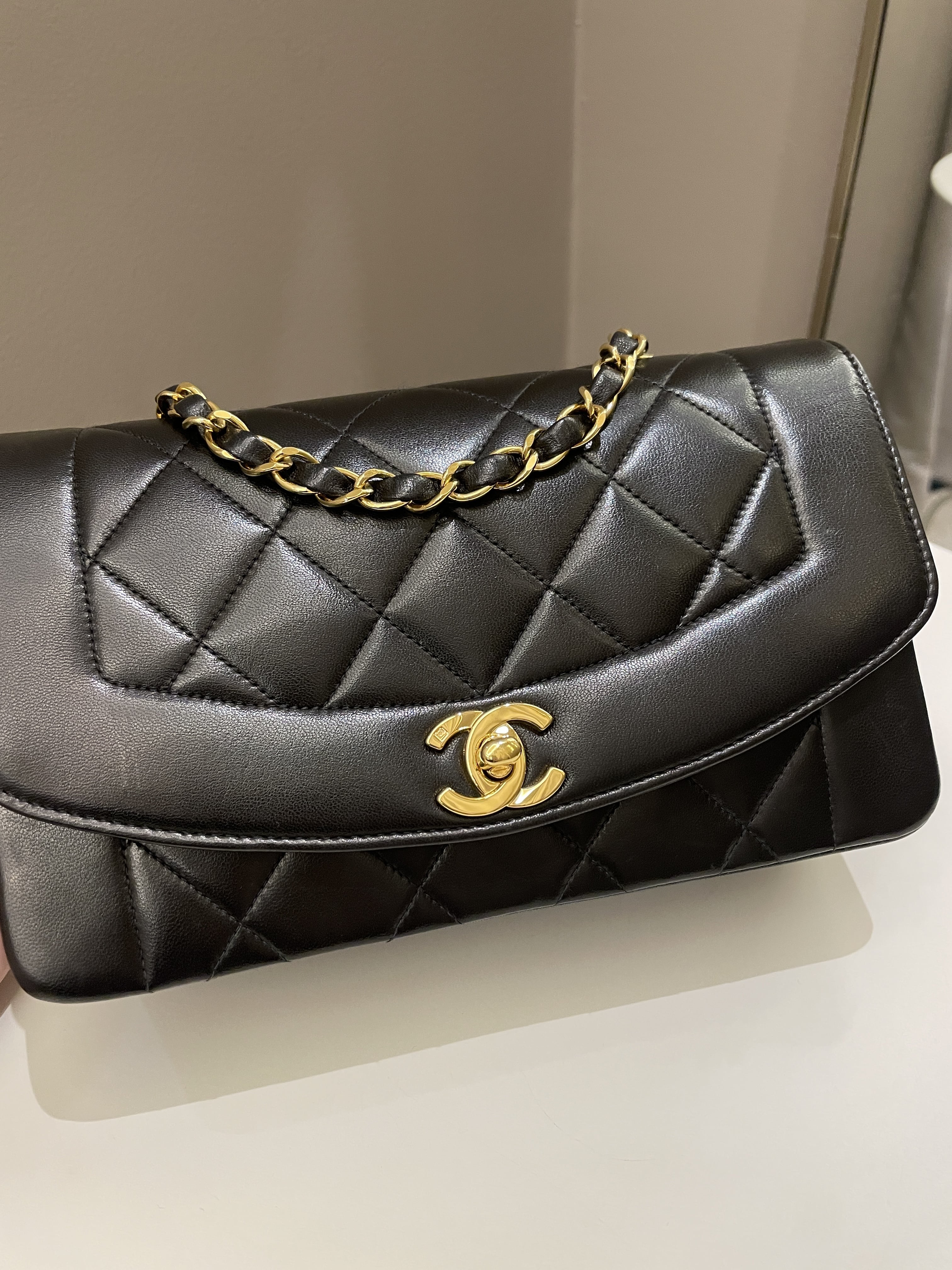 Chanel Vintage Quilted Diana Flap Bag Black Lambskin