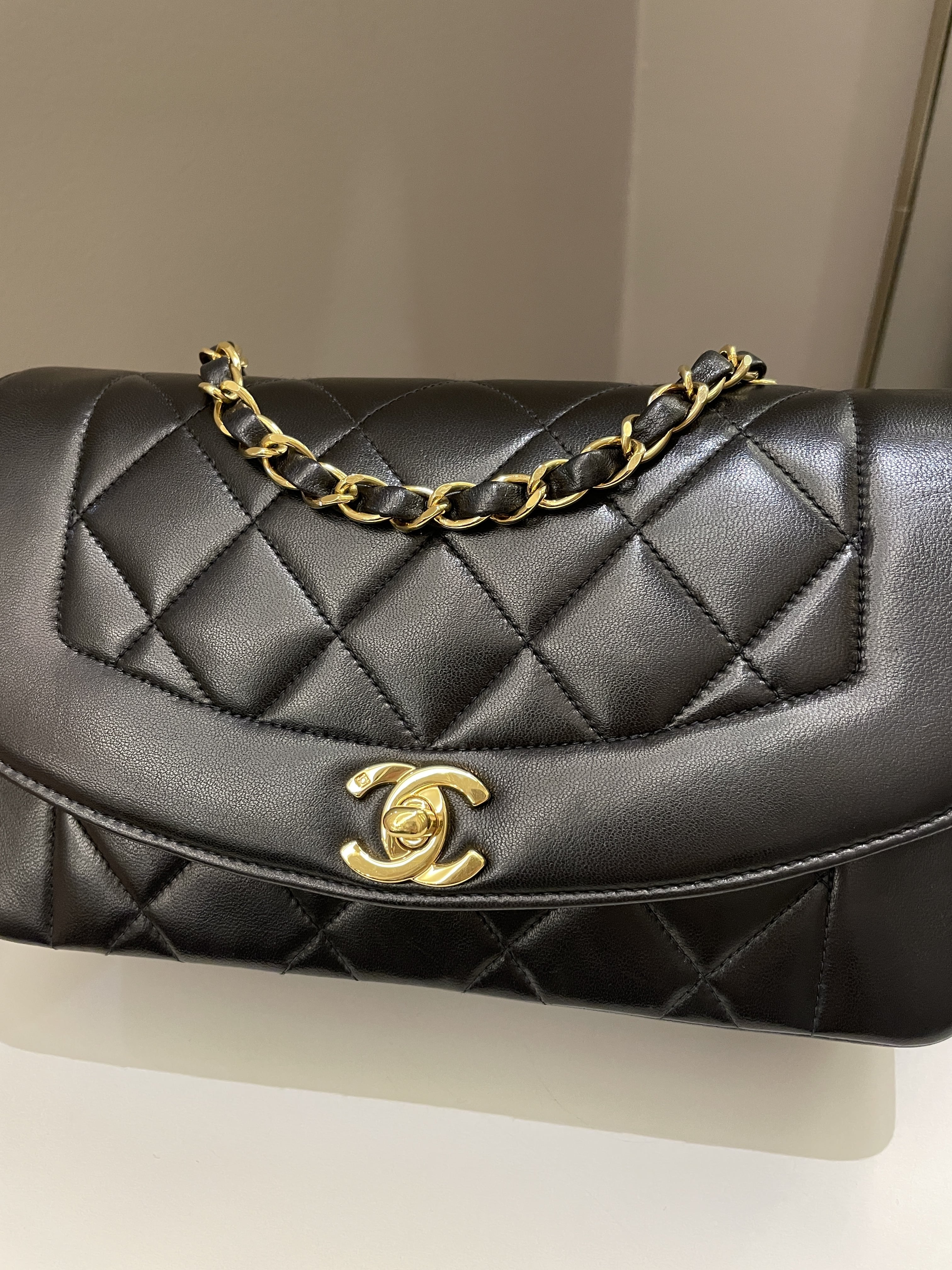 Chanel Vintage Quilted Diana Flap Bag Black Lambskin