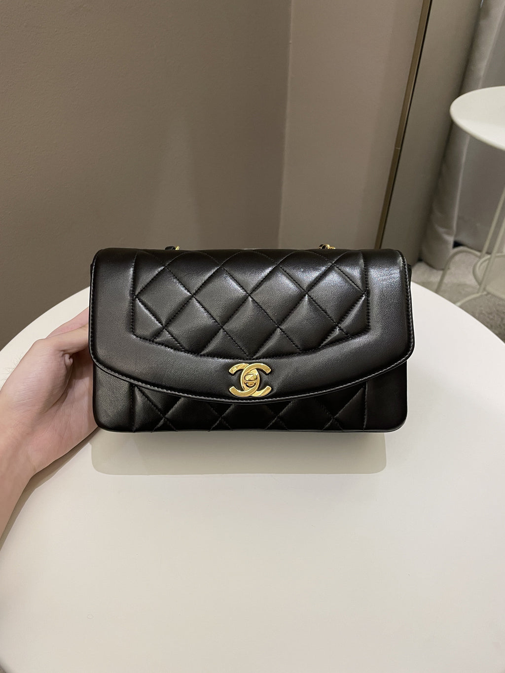 Chanel Vintage Quilted Diana Flap Bag Black Lambskin