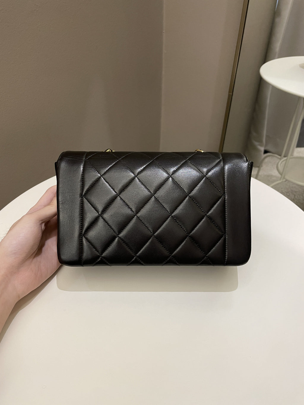 Chanel Vintage Quilted Diana Flap Bag Black Lambskin
