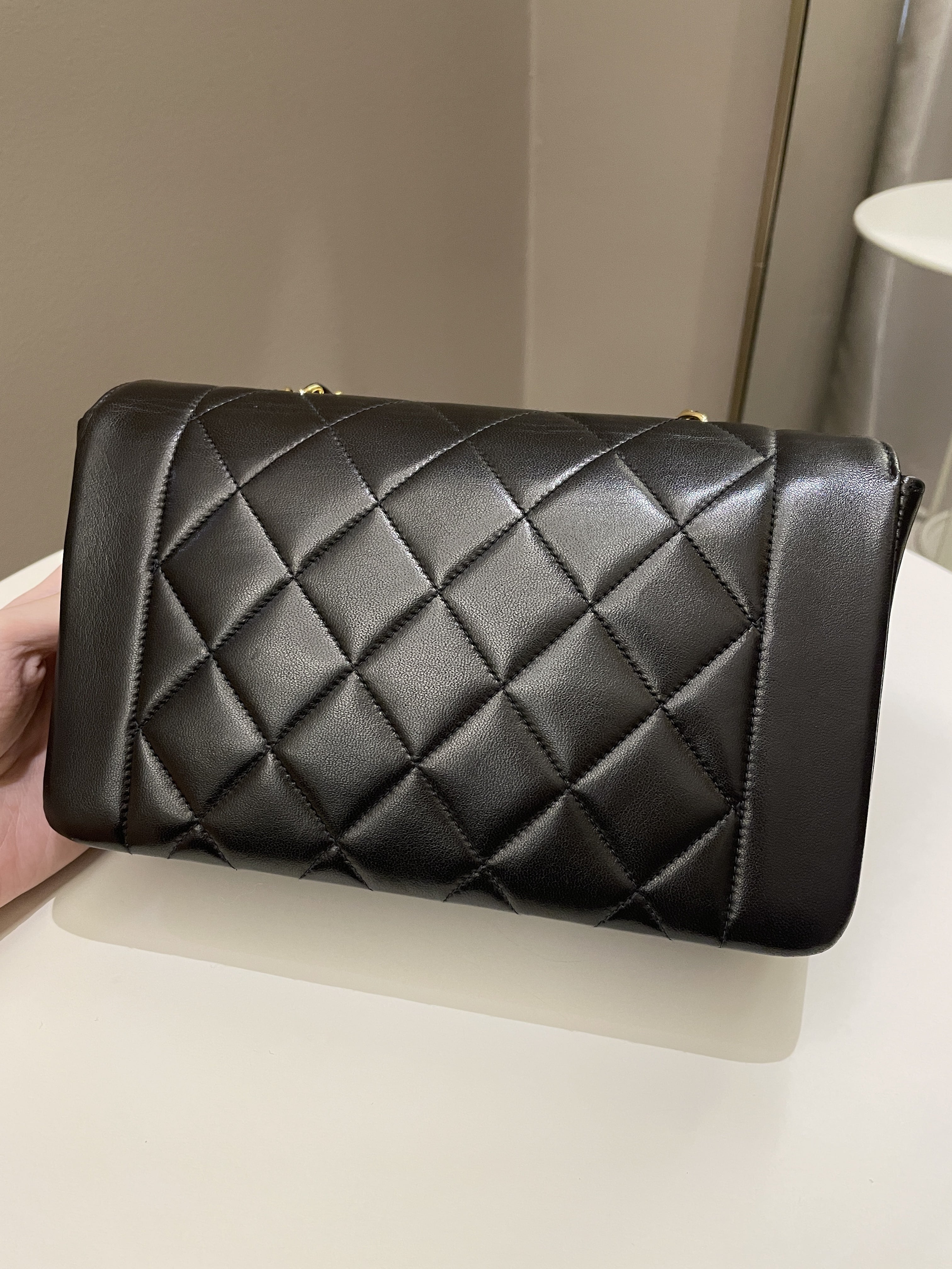 Chanel Vintage Quilted Diana Flap Bag Black Lambskin