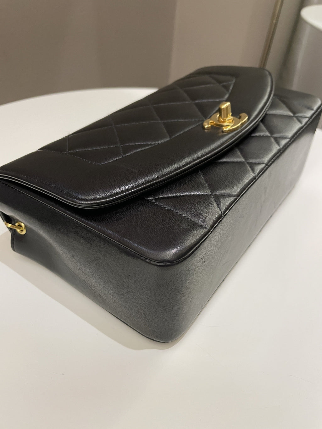 Chanel Vintage Quilted Diana Flap Bag Black Lambskin