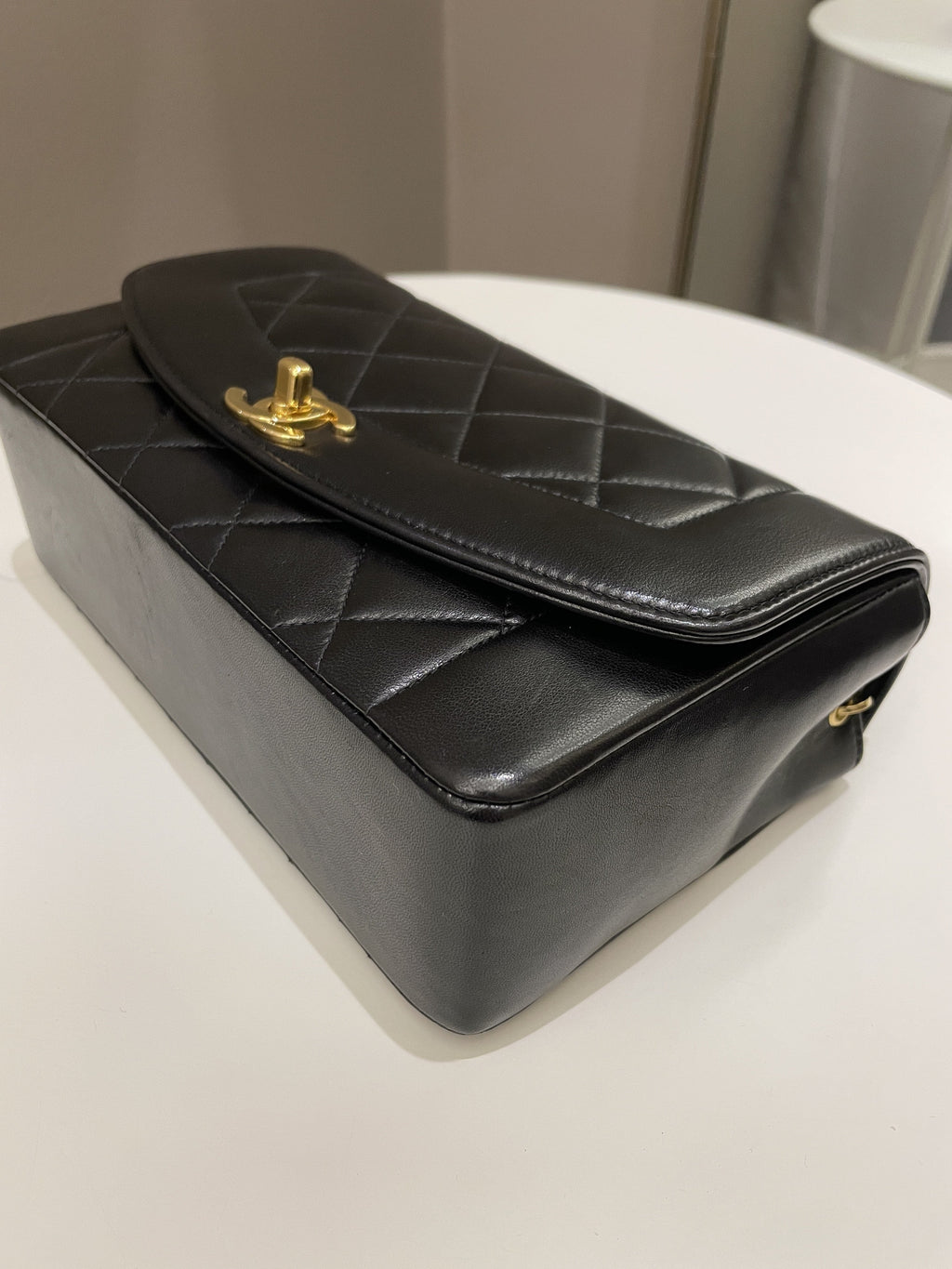 Chanel Vintage Quilted Diana Flap Bag Black Lambskin