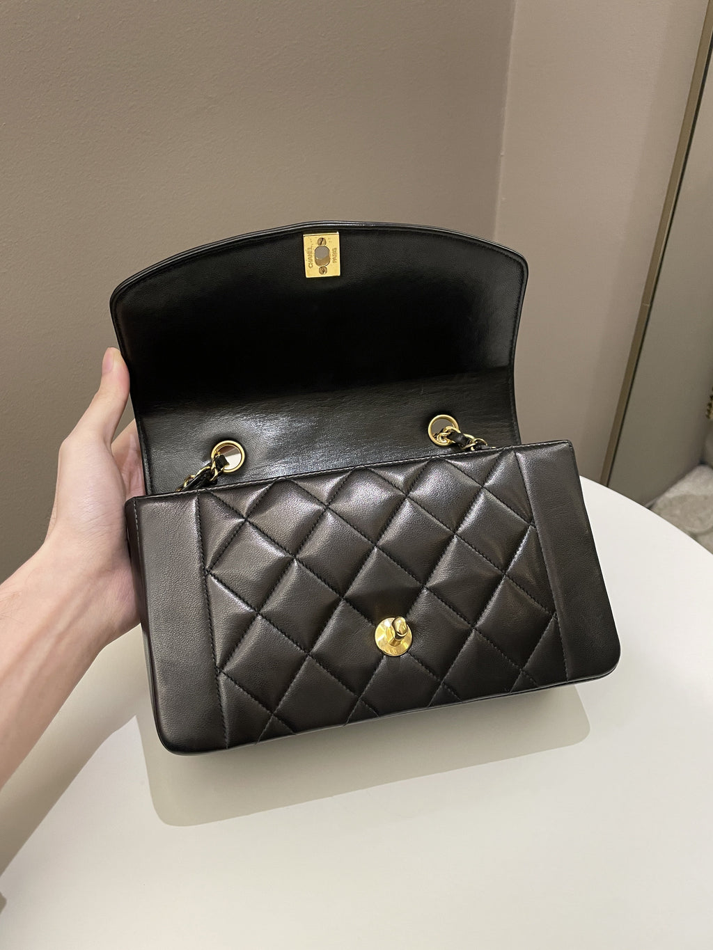 Chanel Vintage Quilted Diana Flap Bag Black Lambskin