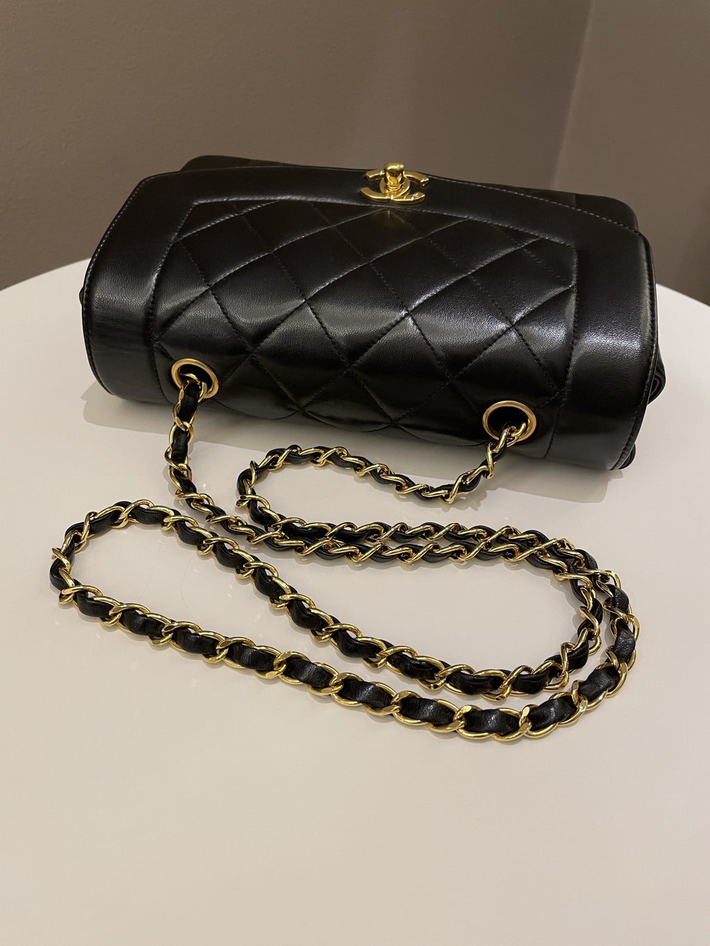 Chanel Vintage Quilted Diana Flap Bag Black Lambskin