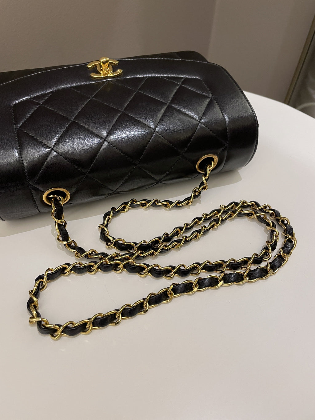 Chanel Vintage Quilted Diana Flap Bag Black Lambskin