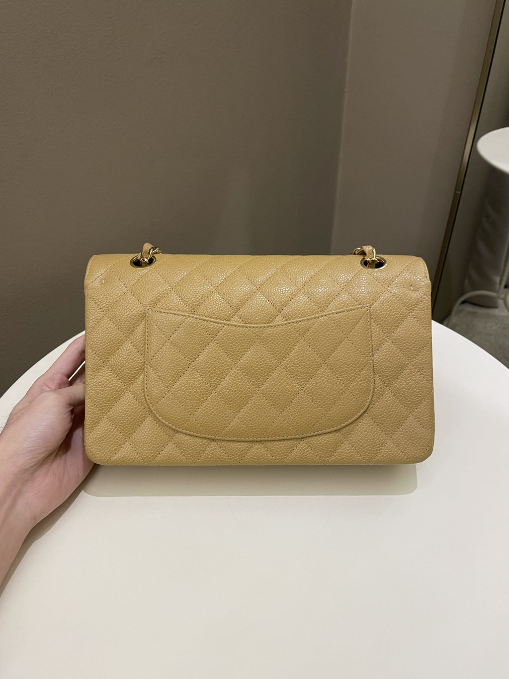 Chanel Vintage Classic Quilted Medium Double Flap Dark Beige Caviar