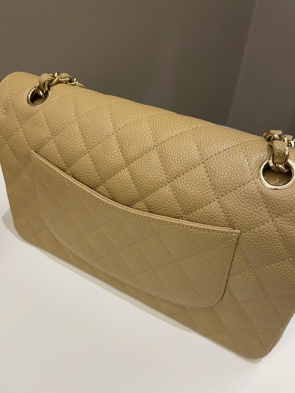 Chanel Vintage Classic Quilted Medium Double Flap Dark Beige Caviar