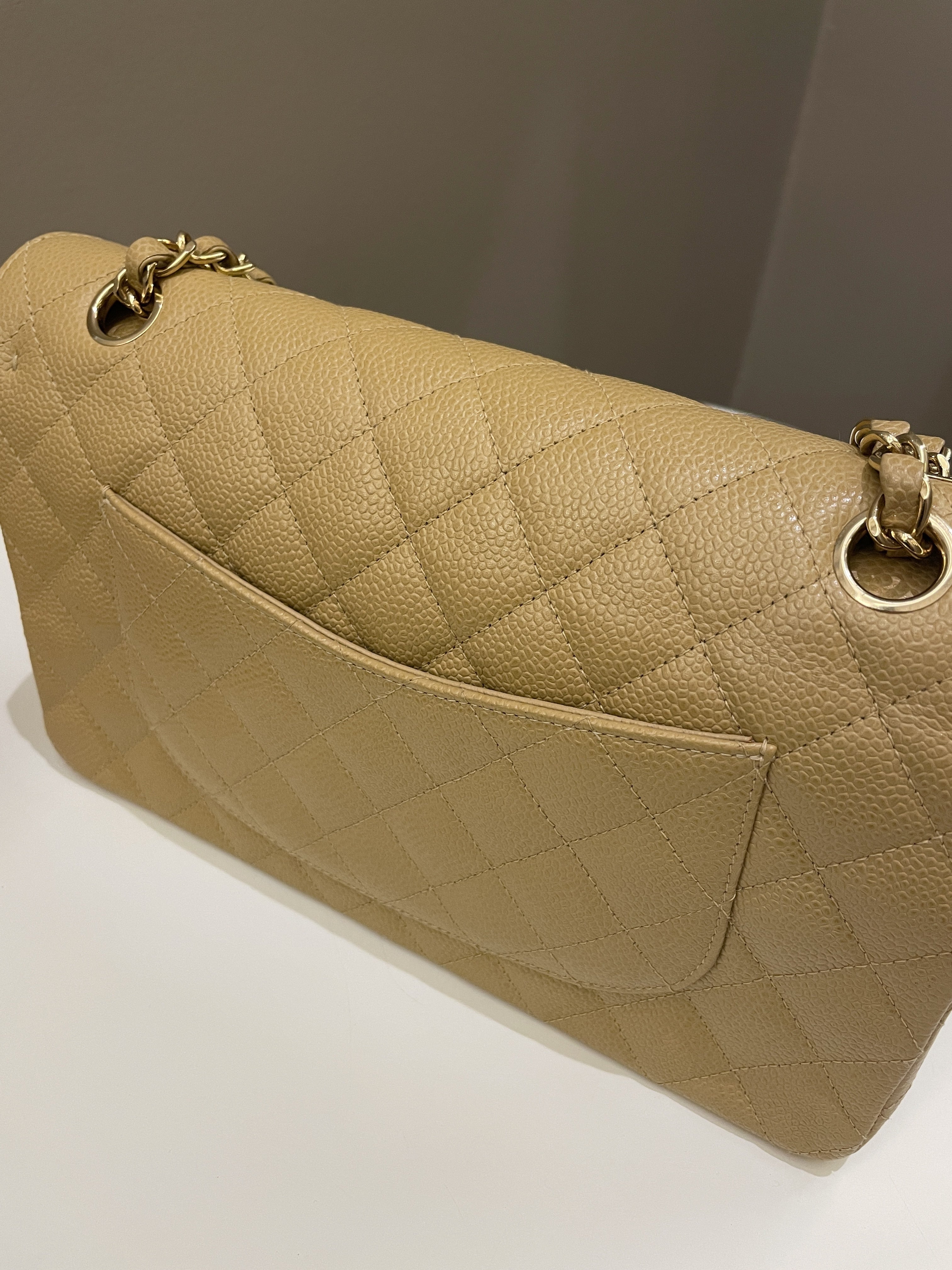 Chanel Vintage Classic Quilted Medium Double Flap Dark Beige Caviar