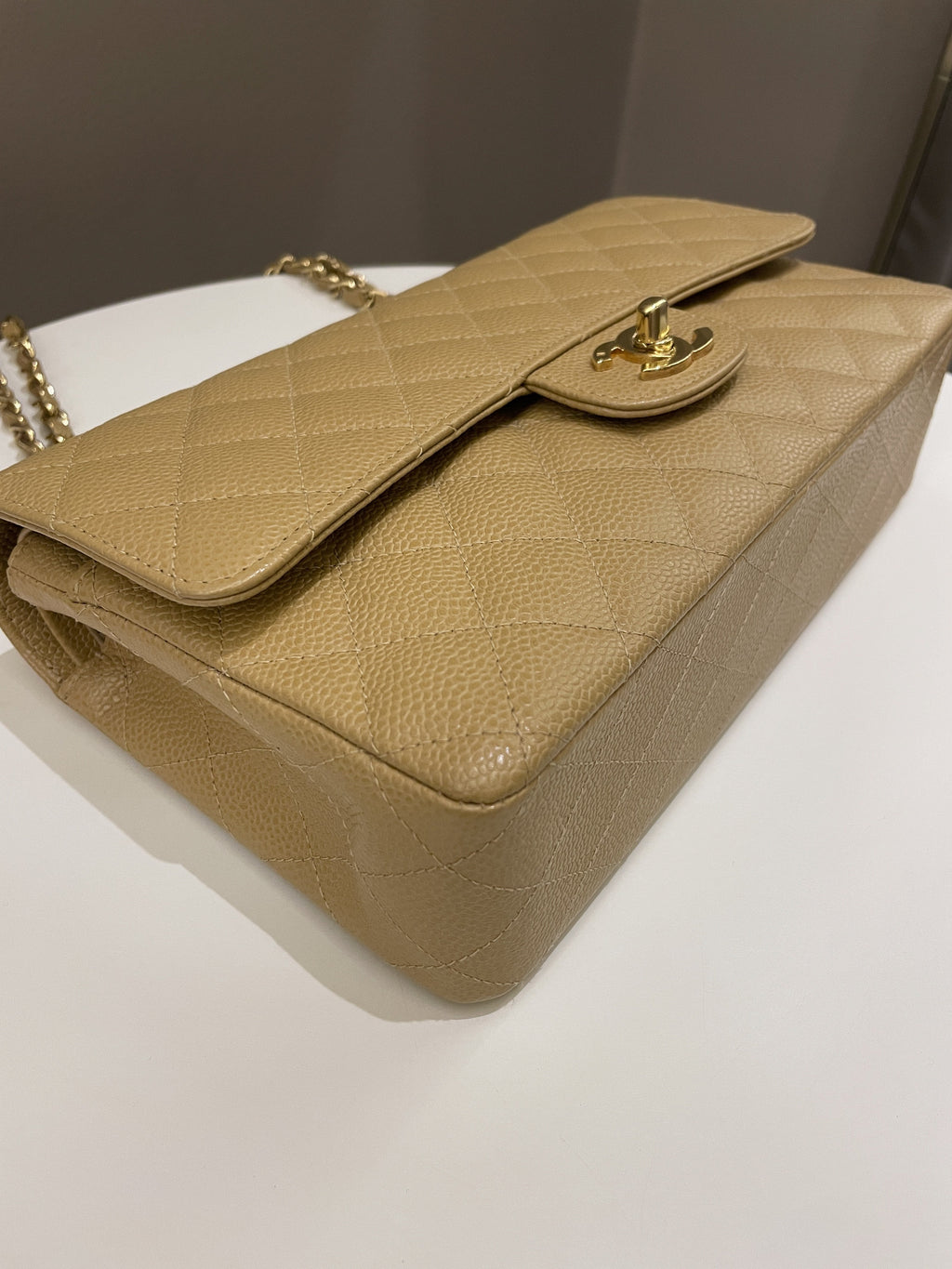 Chanel Vintage Classic Quilted Medium Double Flap Dark Beige Caviar