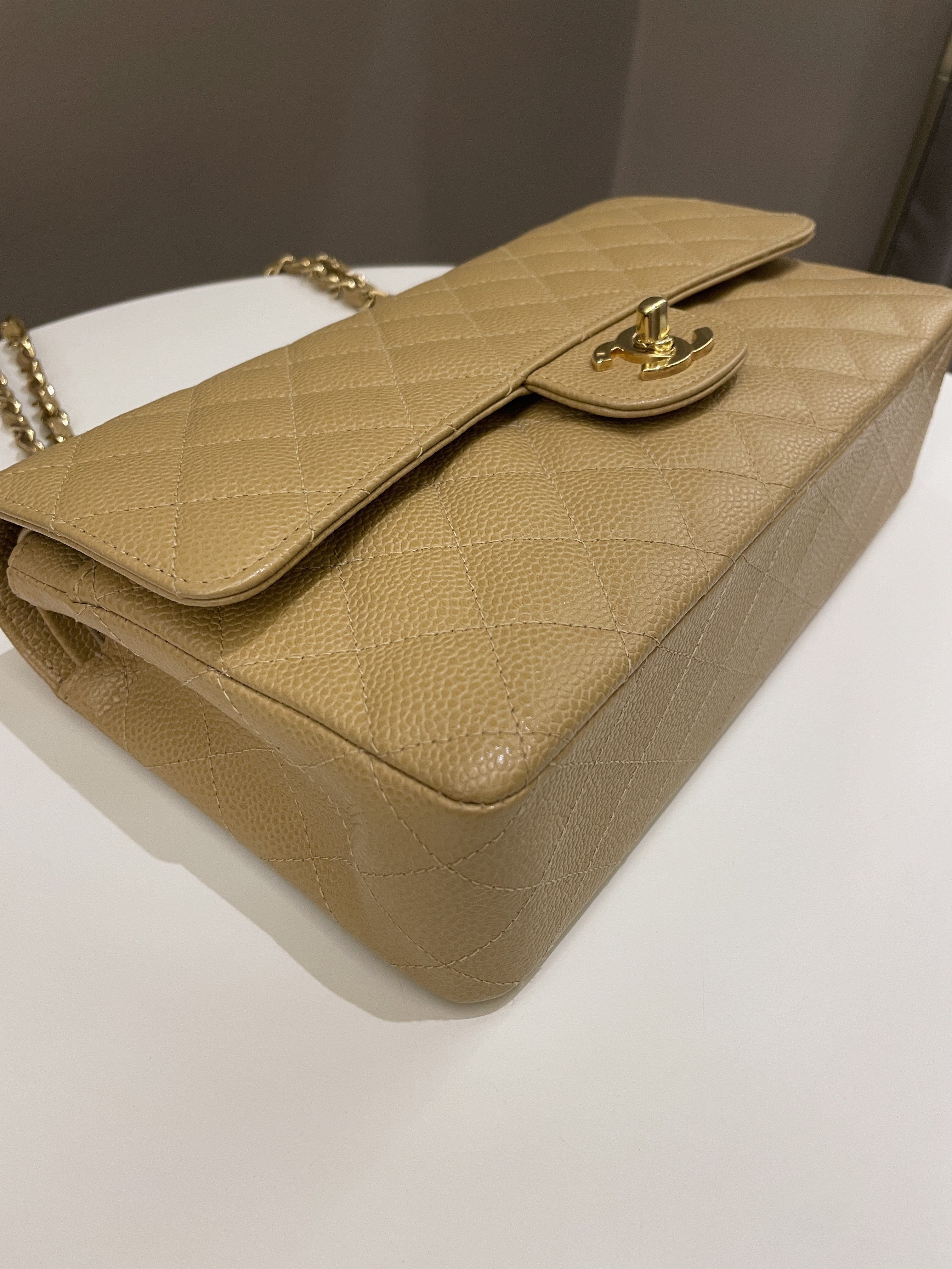 Chanel Vintage Classic Quilted Medium Double Flap Dark Beige Caviar