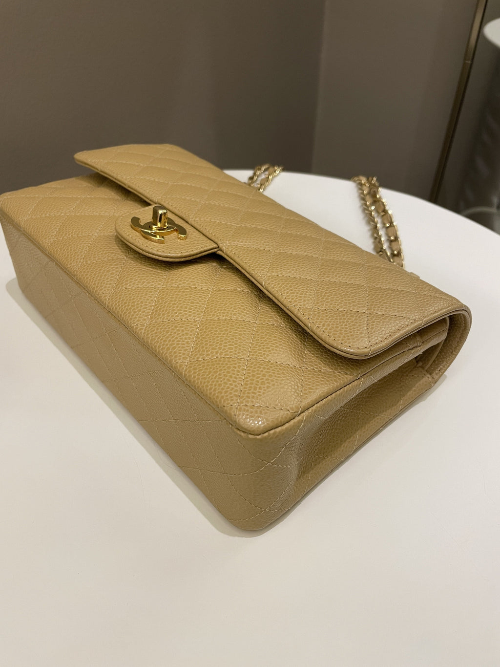 Chanel Vintage Classic Quilted Medium Double Flap Dark Beige Caviar