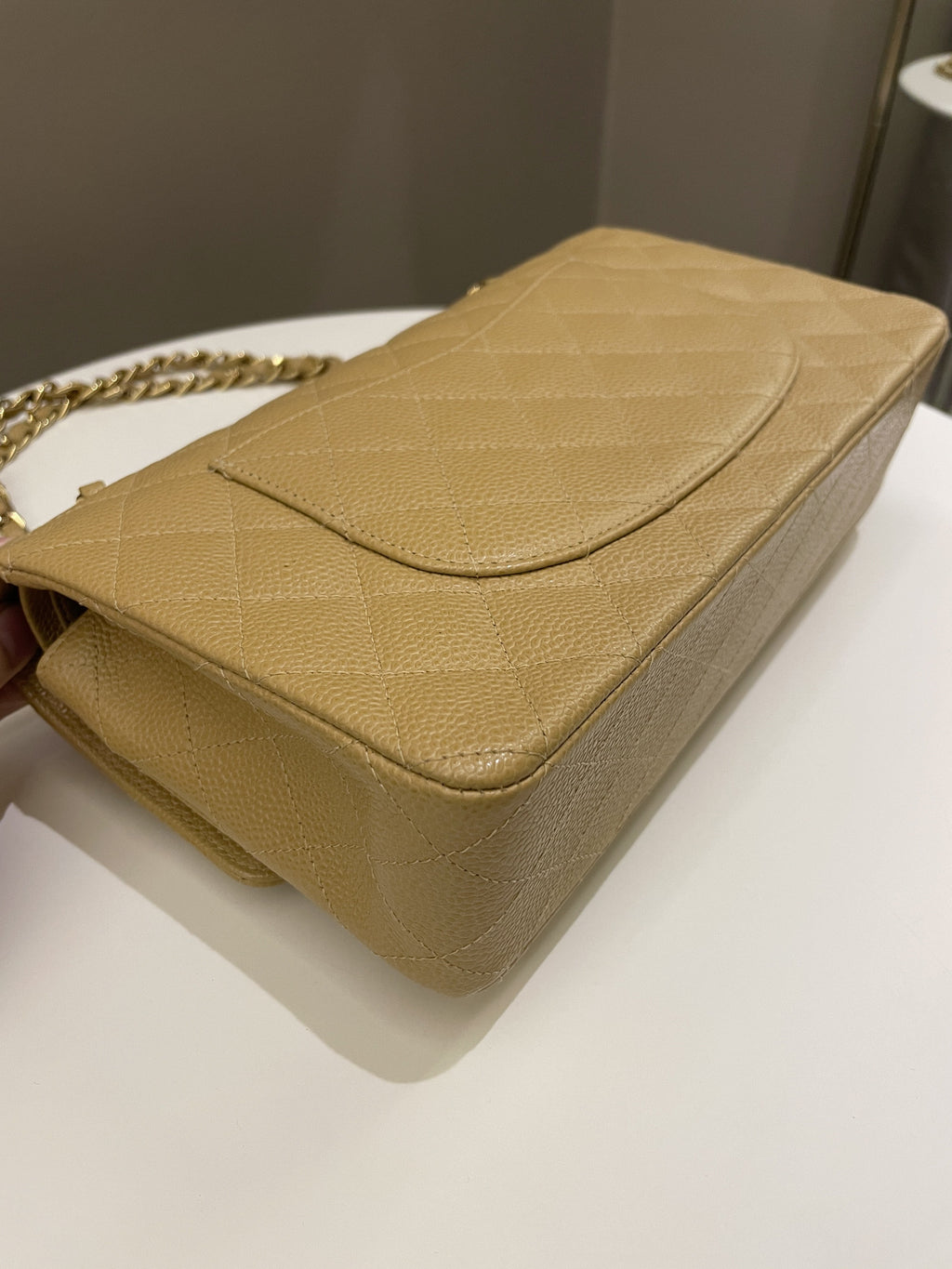 Chanel Vintage Classic Quilted Medium Double Flap Dark Beige Caviar