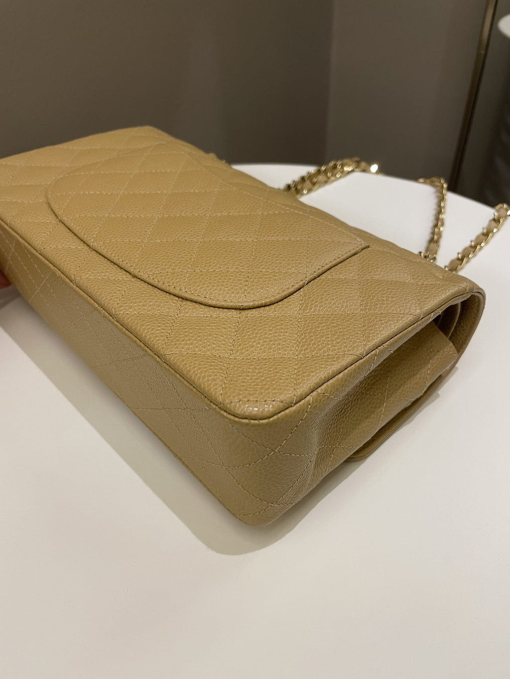 Chanel Vintage Classic Quilted Medium Double Flap Dark Beige Caviar