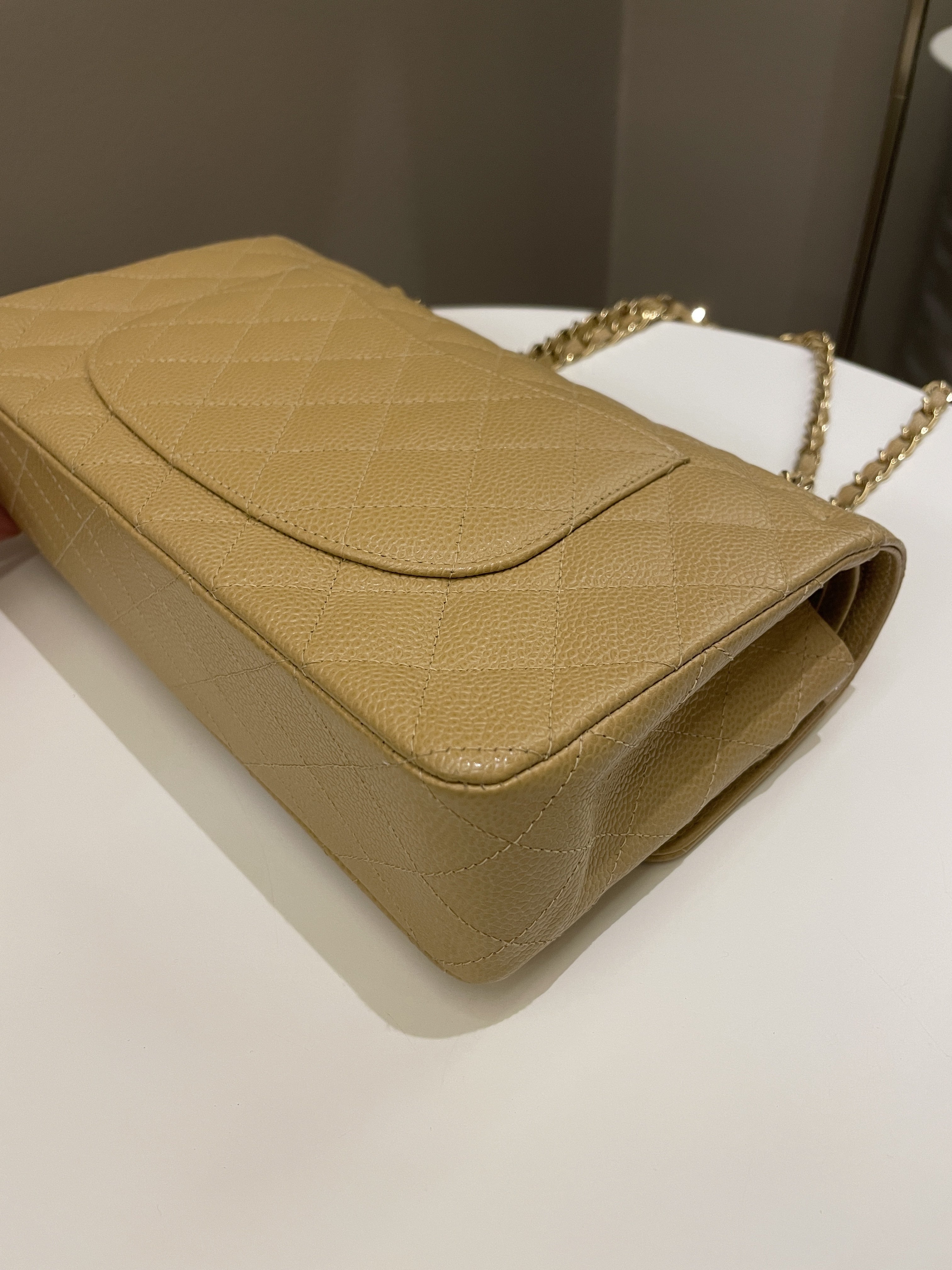 Chanel Vintage Classic Quilted Medium Double Flap Dark Beige Caviar