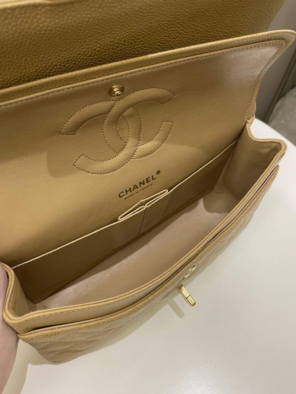 Chanel Vintage Classic Quilted Medium Double Flap Dark Beige Caviar