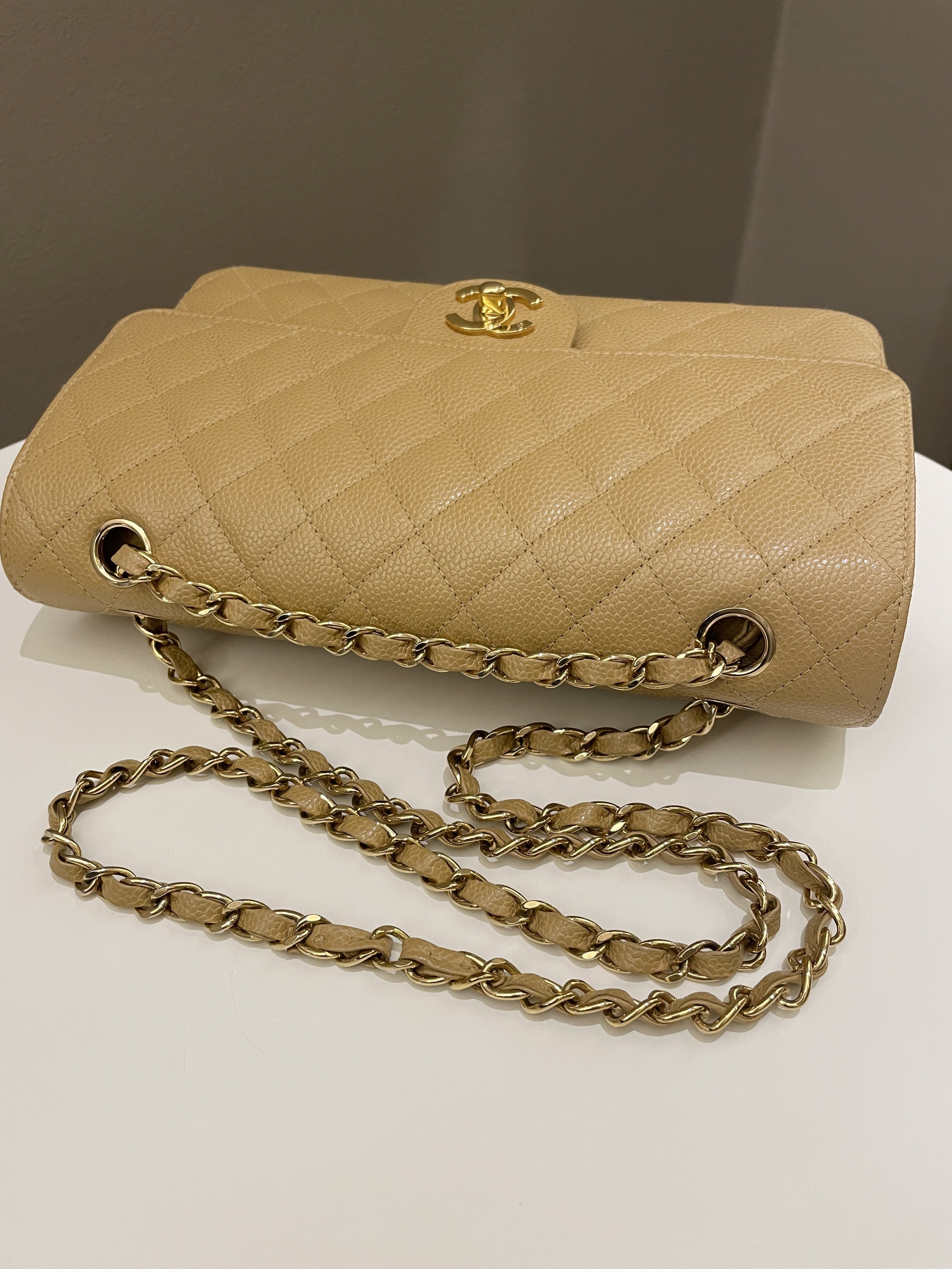 Chanel Vintage Classic Quilted Medium Double Flap Dark Beige Caviar