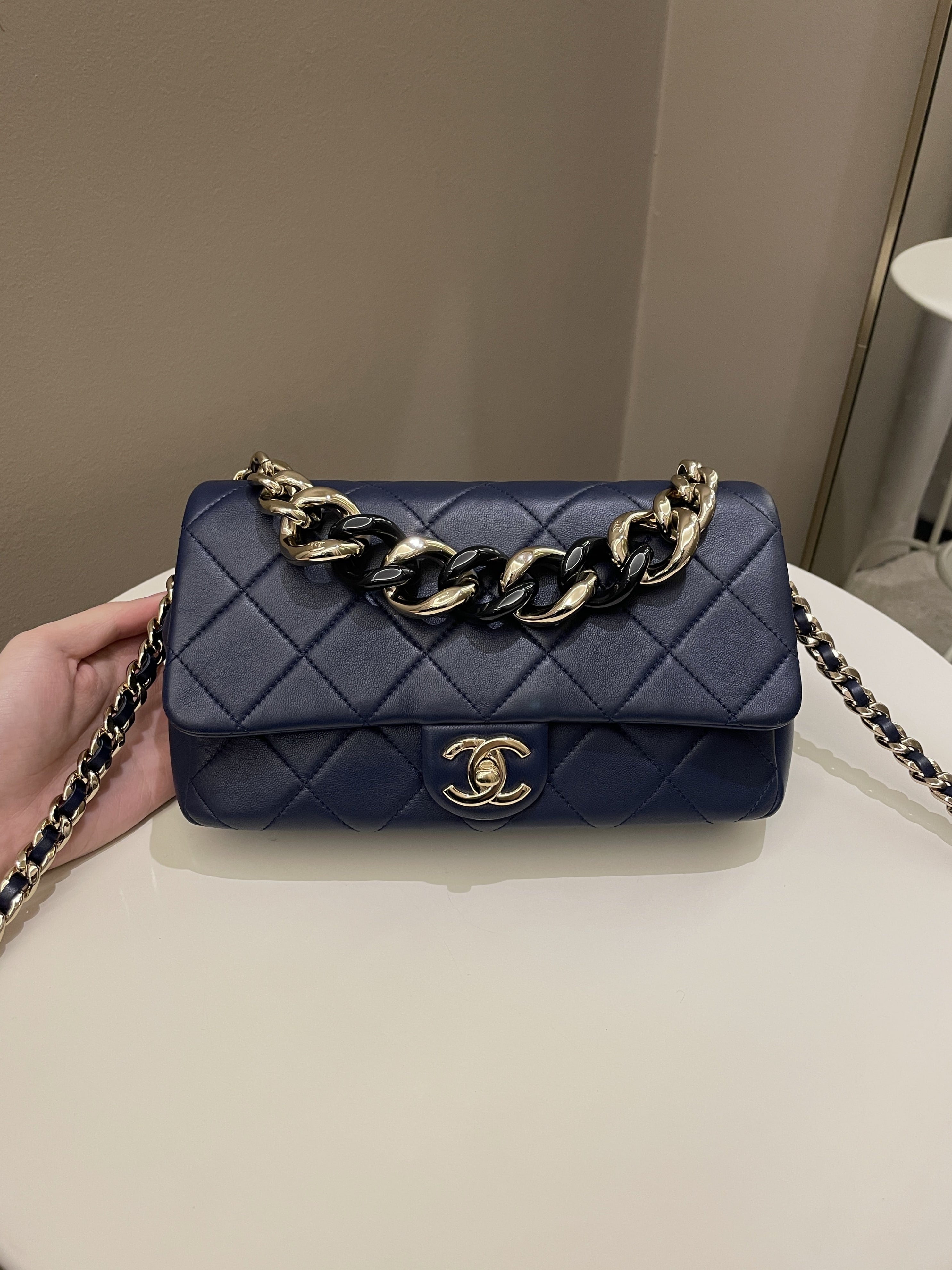 Chanel Cc Chain Top Flap Bag Navy Lambskin