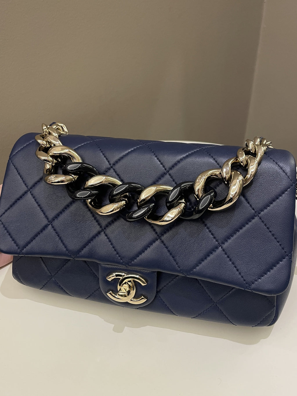 Chanel Cc Chain Top Flap Bag Navy Lambskin