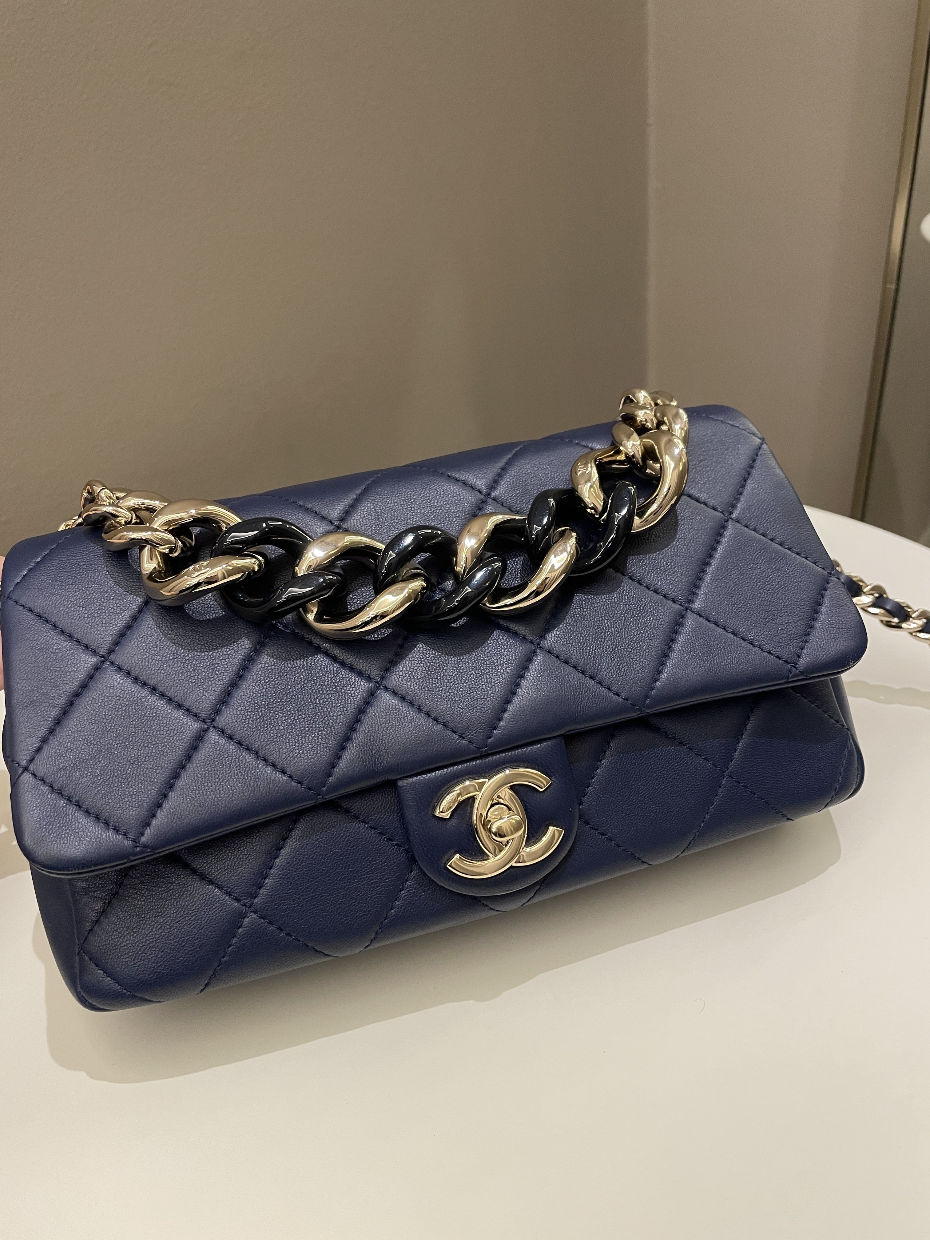 Chanel Cc Chain Top Flap Bag Navy Lambskin