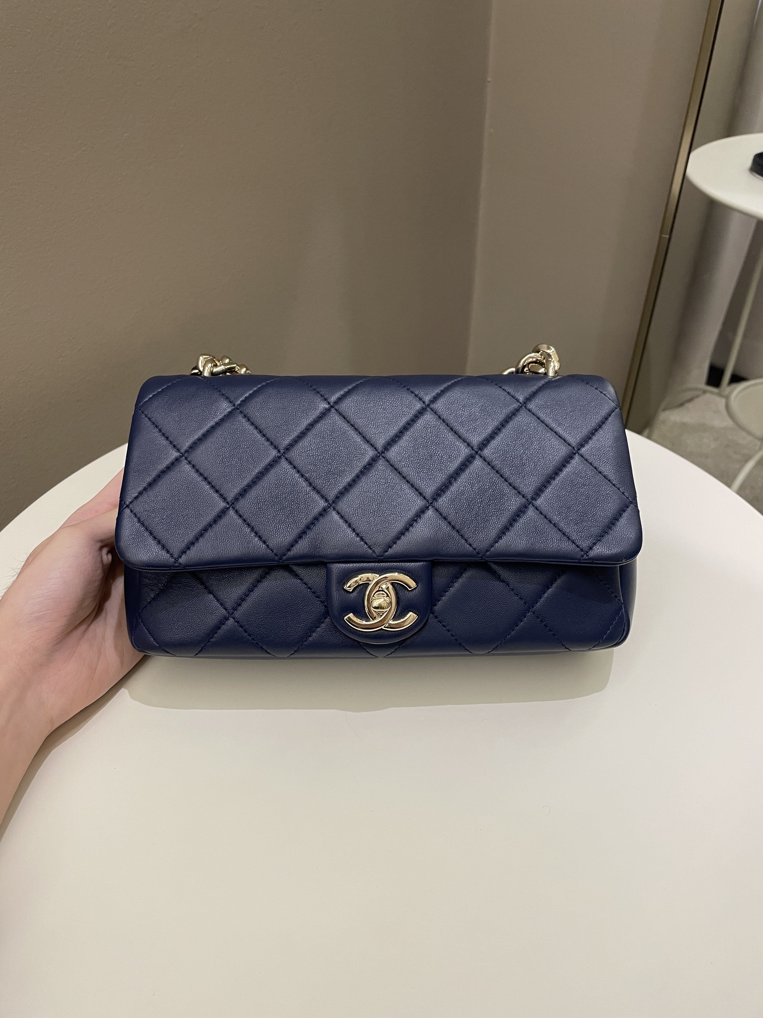 Chanel Cc Chain Top Flap Bag Navy Lambskin