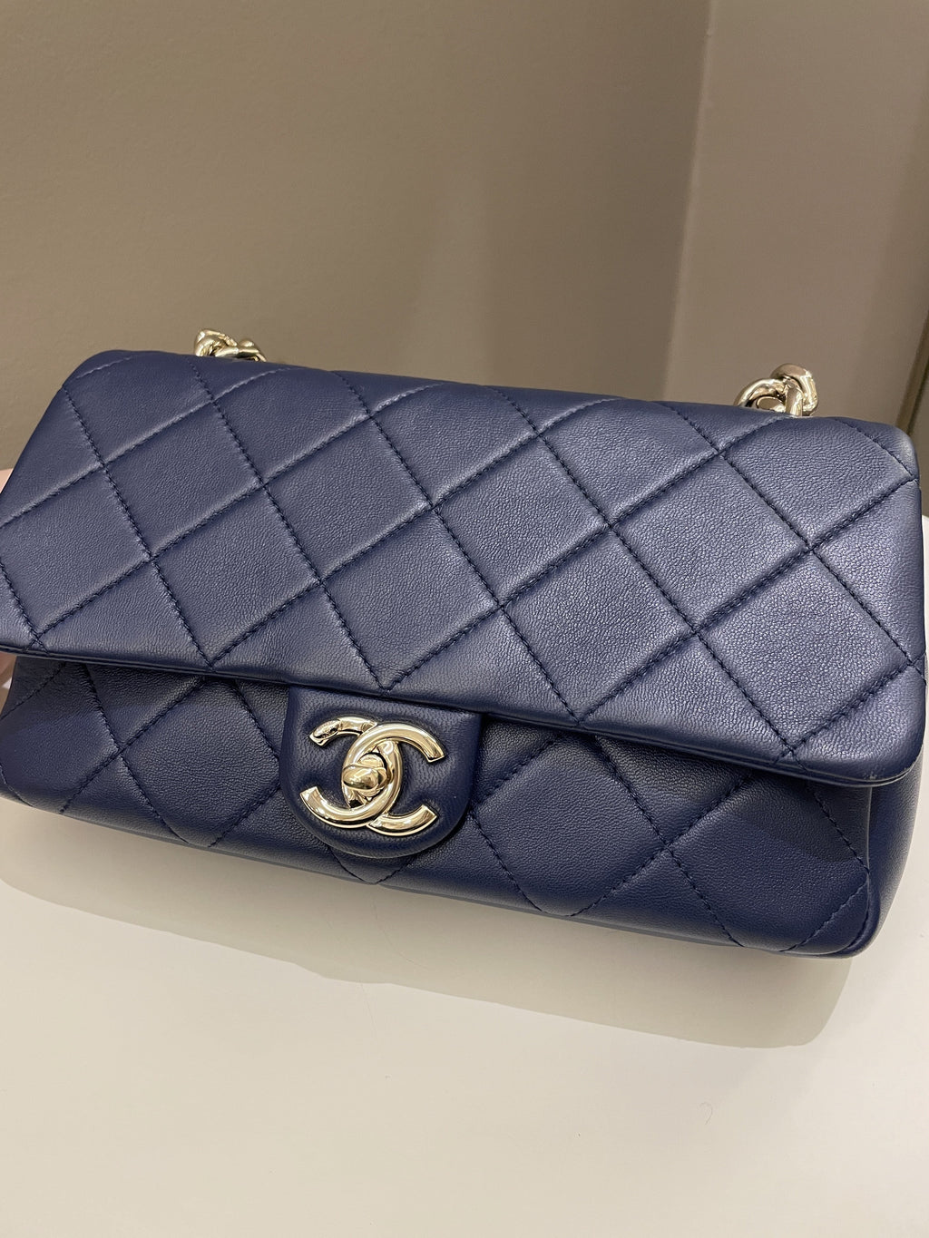 Chanel Cc Chain Top Flap Bag Navy Lambskin