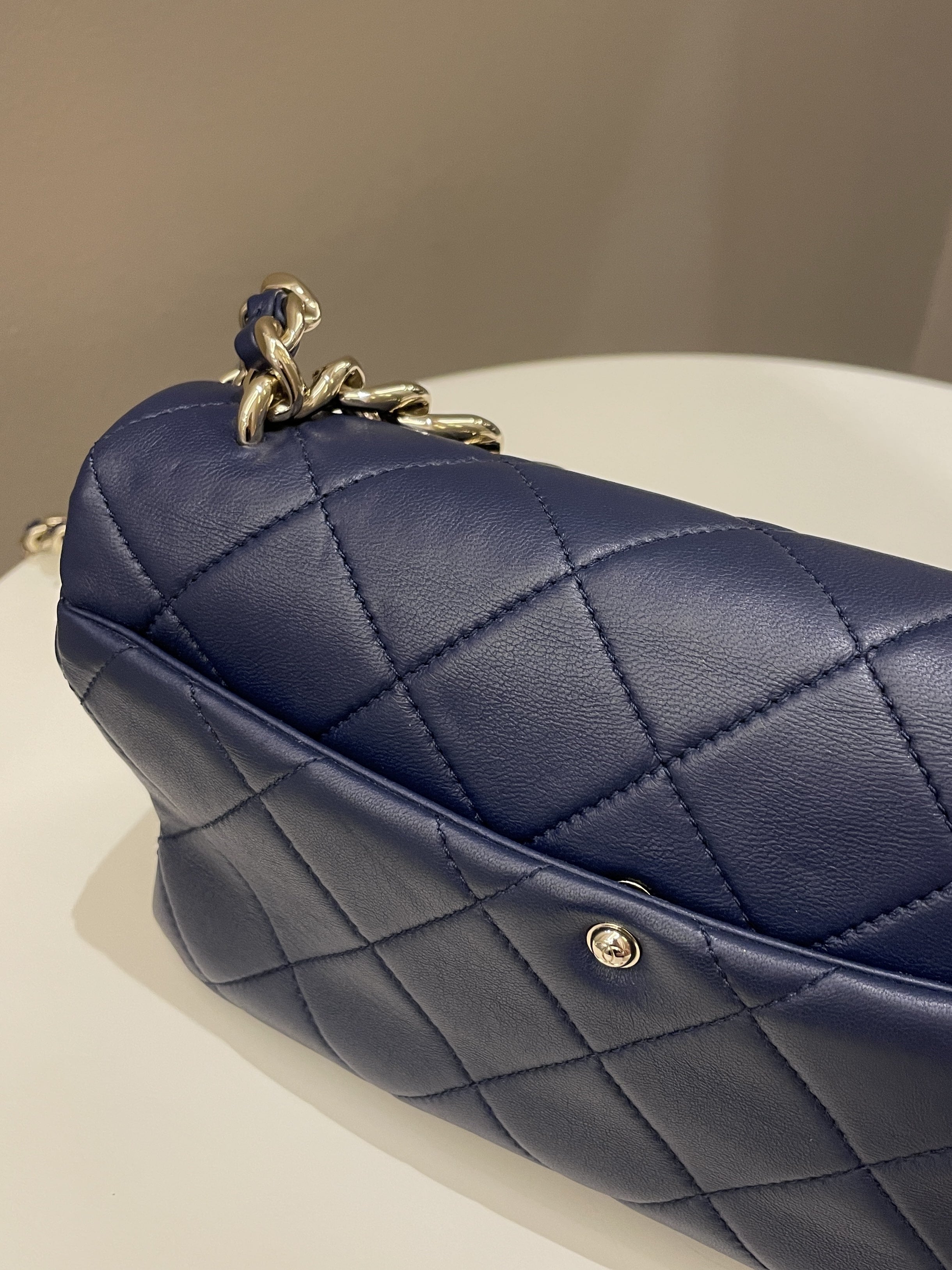 Chanel Cc Chain Top Flap Bag Navy Lambskin