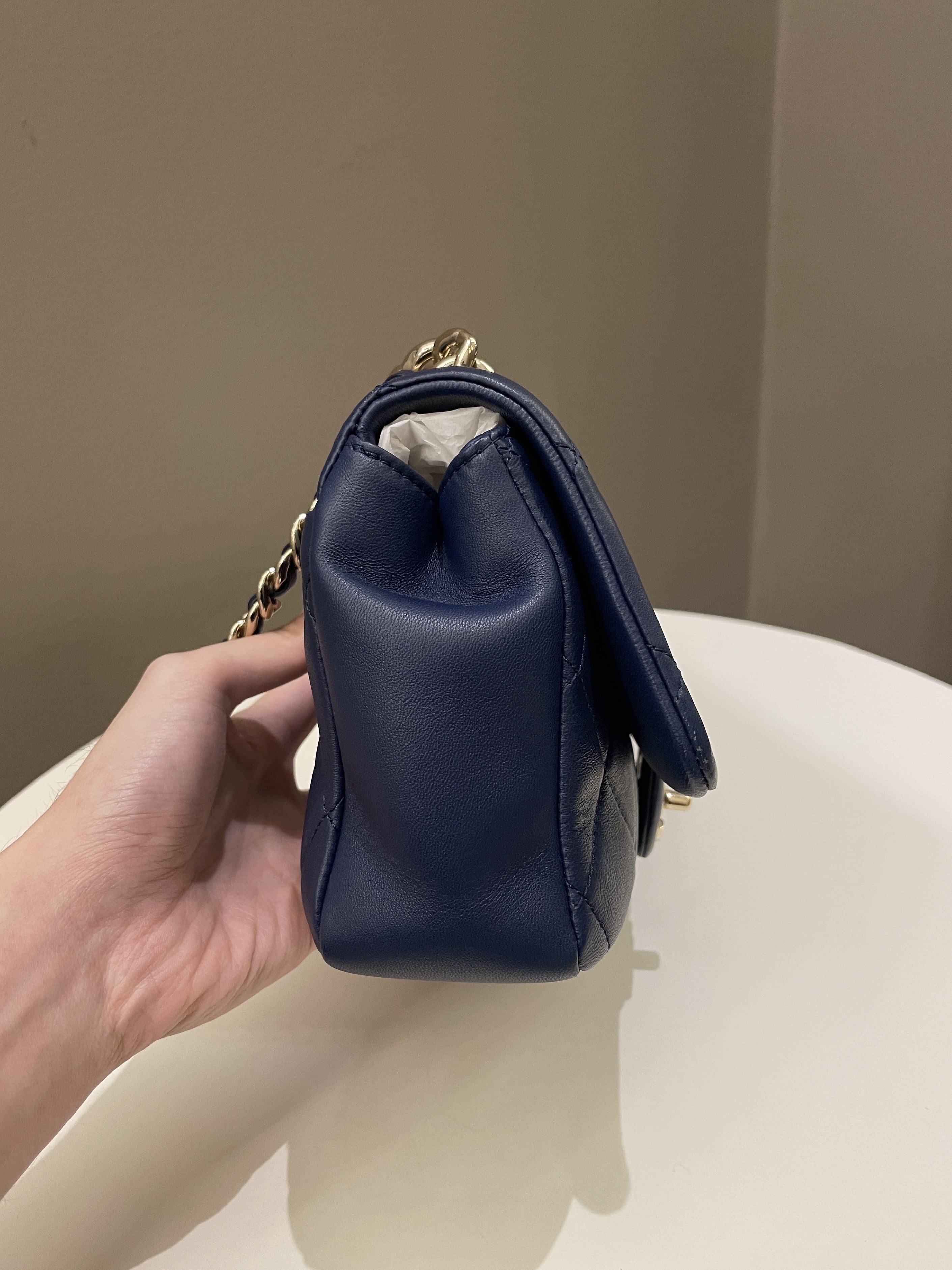 Chanel Cc Chain Top Flap Bag Navy Lambskin