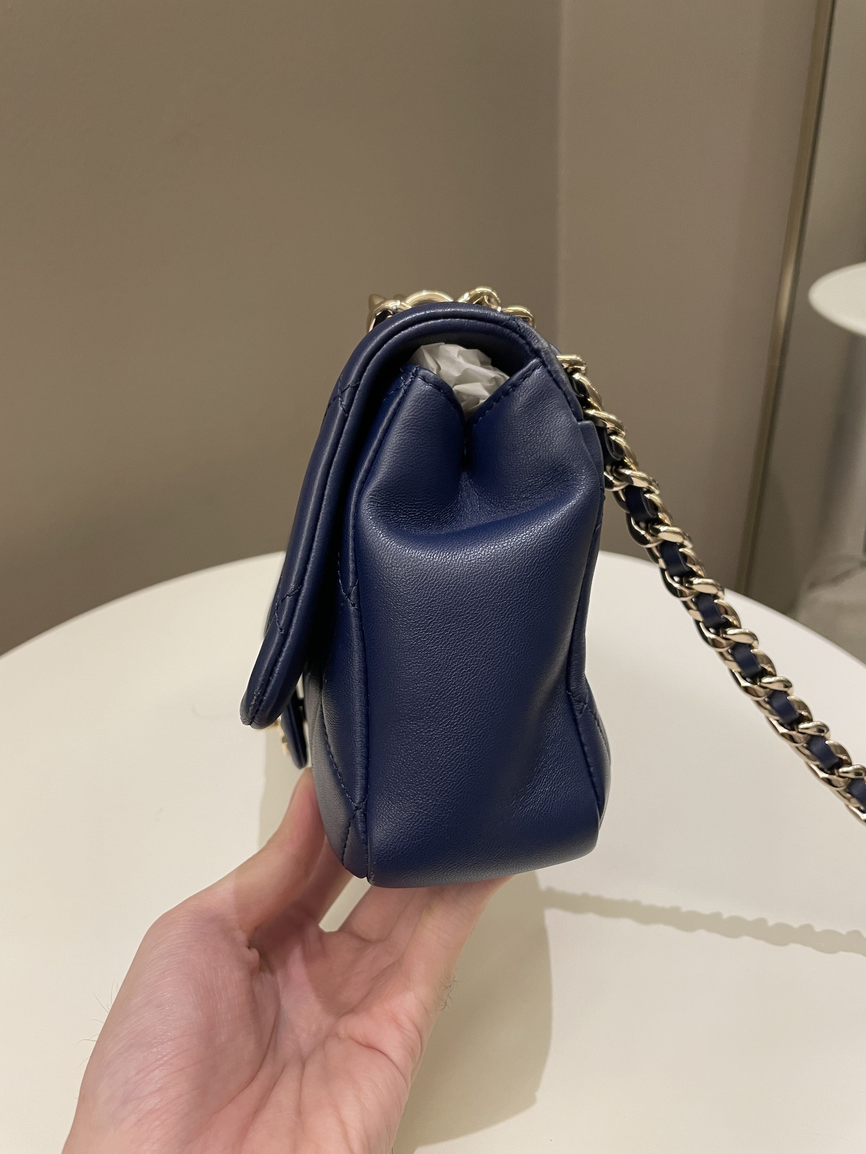 Chanel Cc Chain Top Flap Bag Navy Lambskin