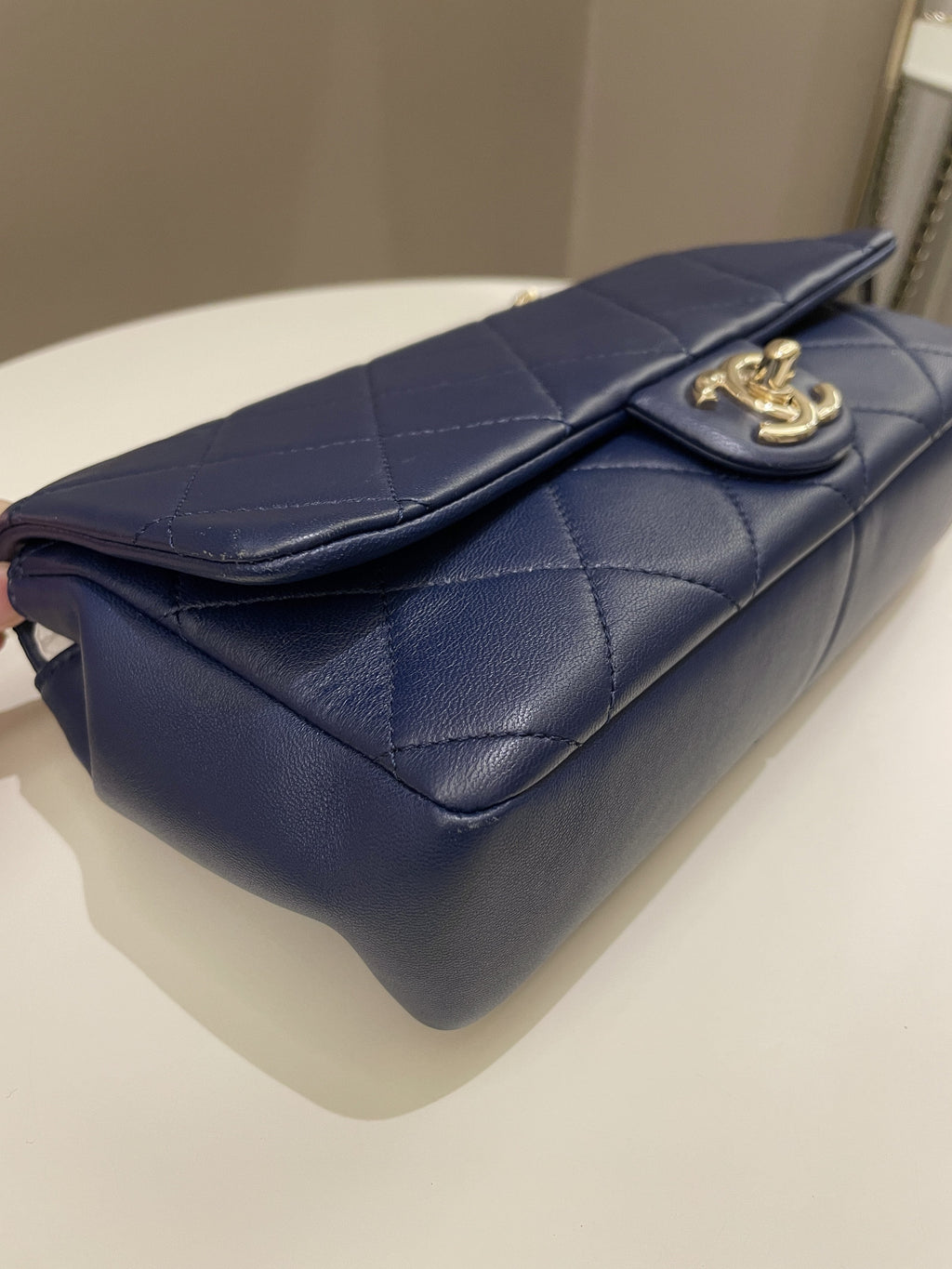 Chanel Cc Chain Top Flap Bag Navy Lambskin