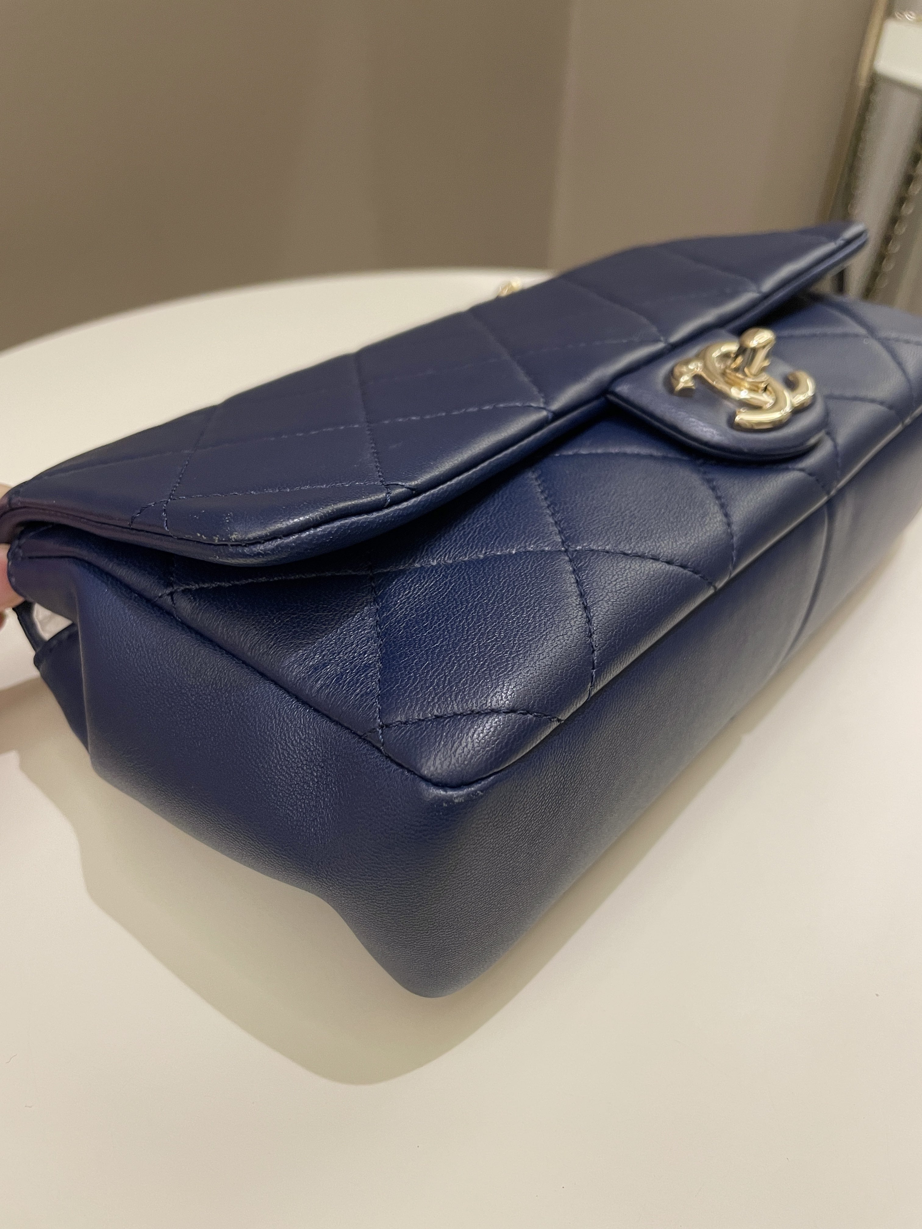 Chanel Cc Chain Top Flap Bag Navy Lambskin
