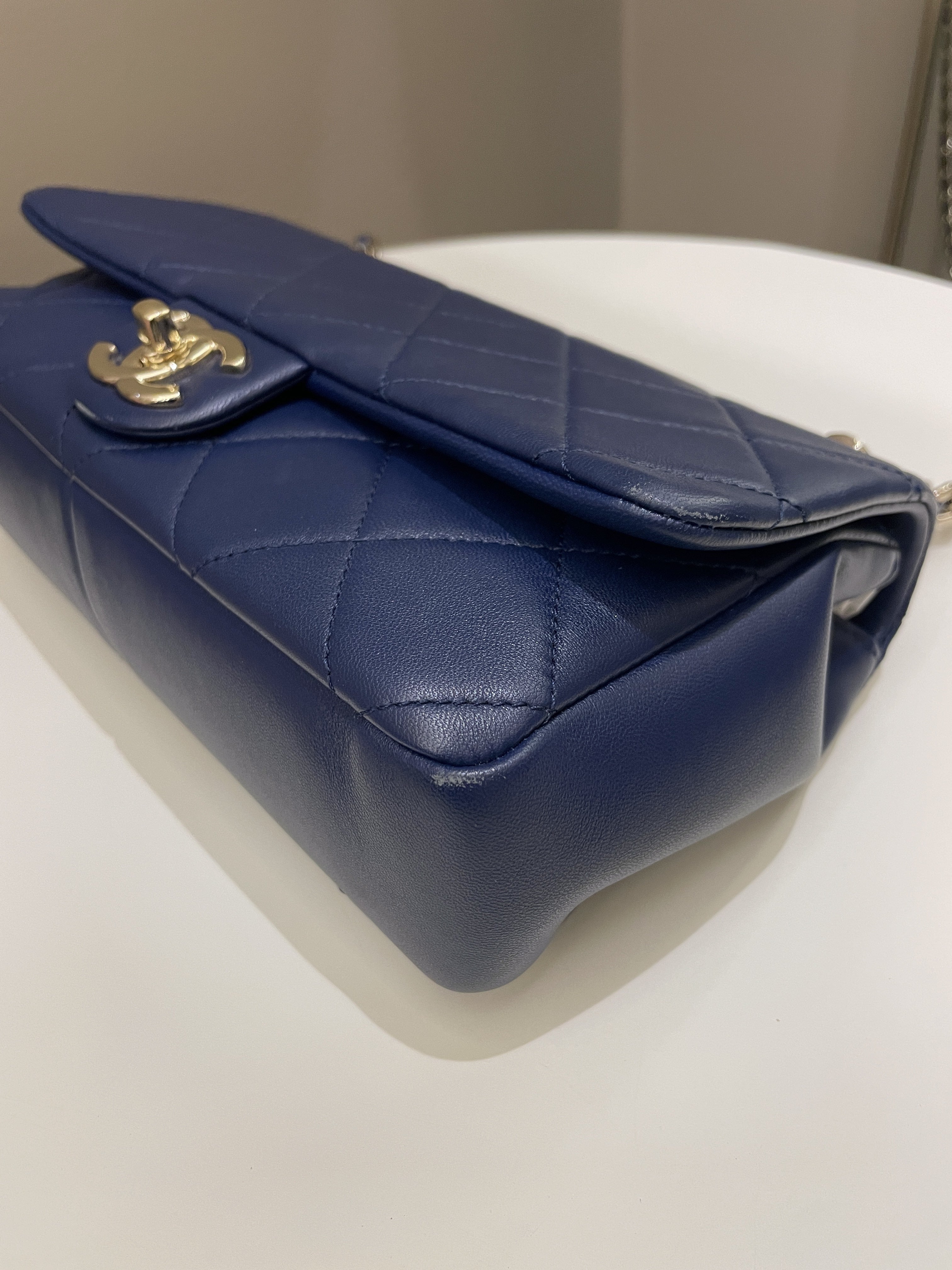 Chanel Cc Chain Top Flap Bag Navy Lambskin