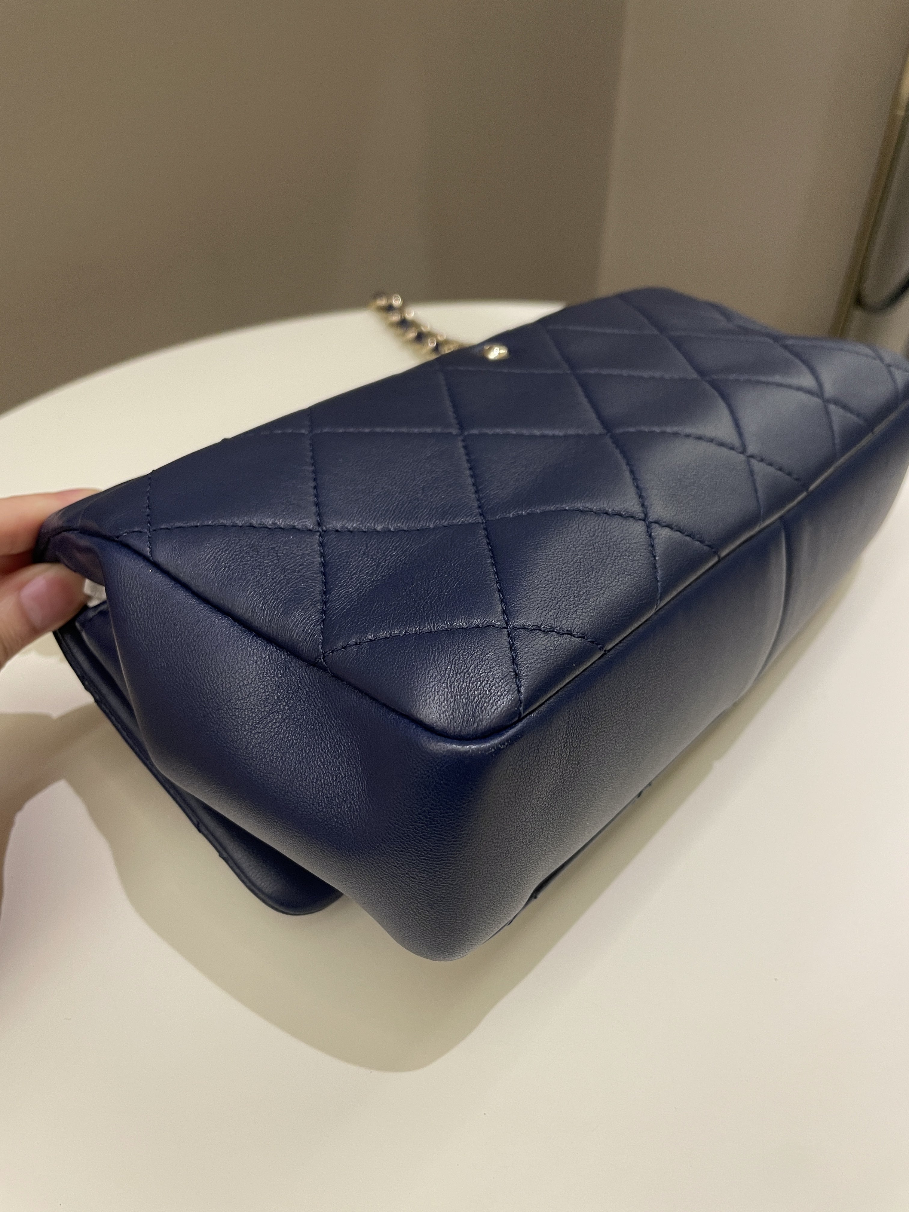Chanel Cc Chain Top Flap Bag Navy Lambskin