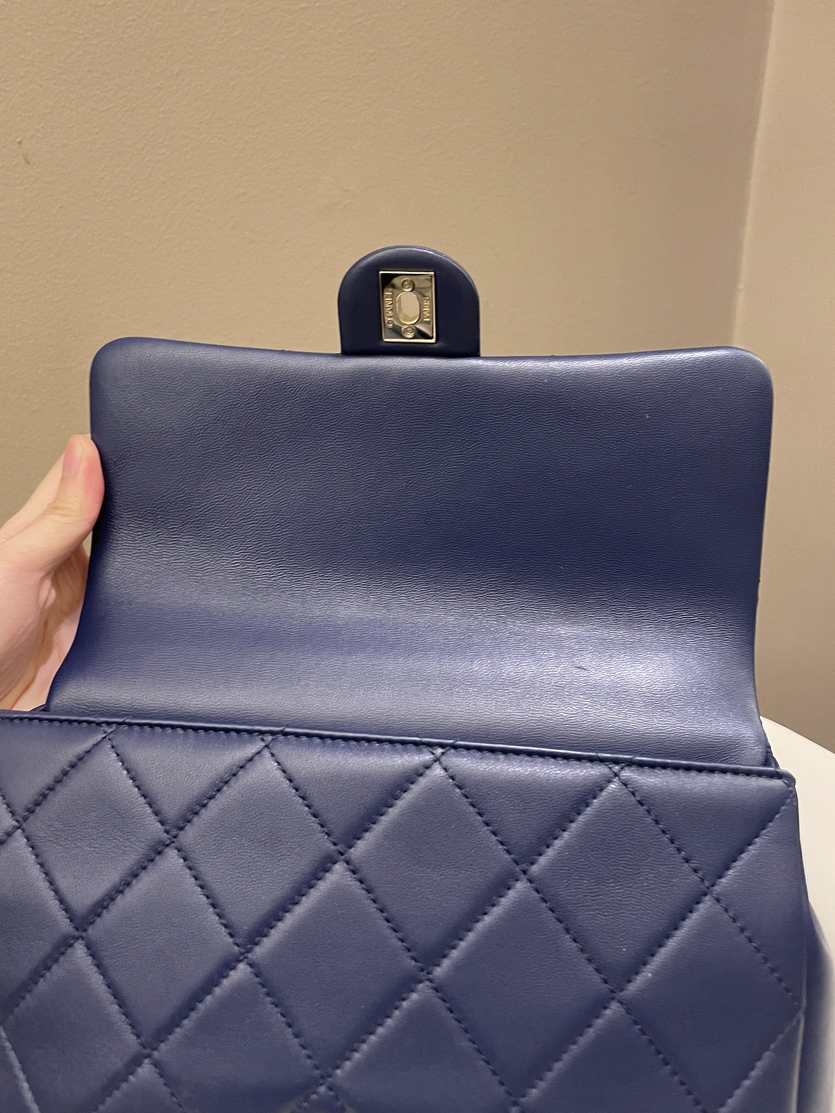 Chanel Cc Chain Top Flap Bag Navy Lambskin