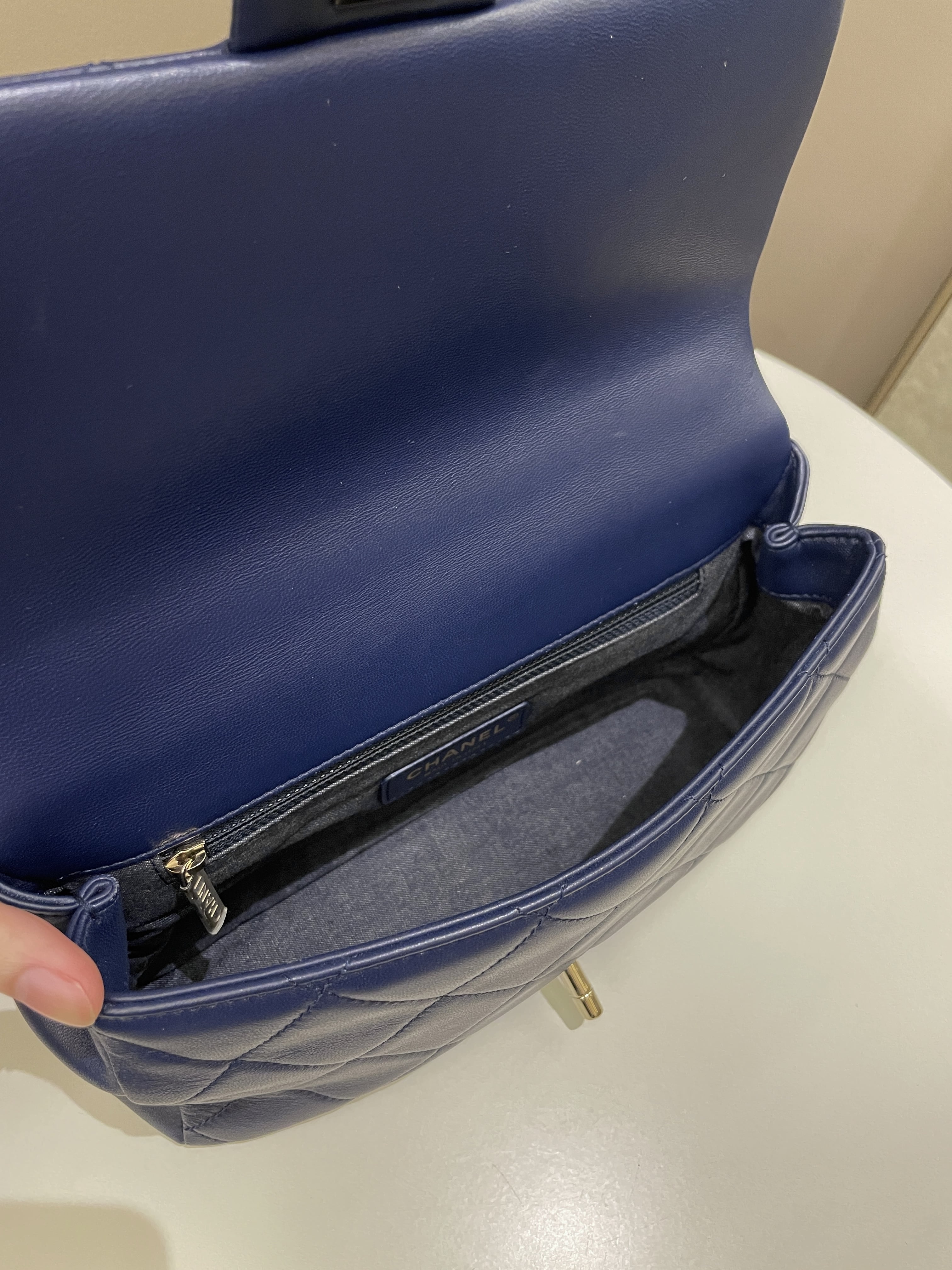 Chanel Cc Chain Top Flap Bag Navy Lambskin