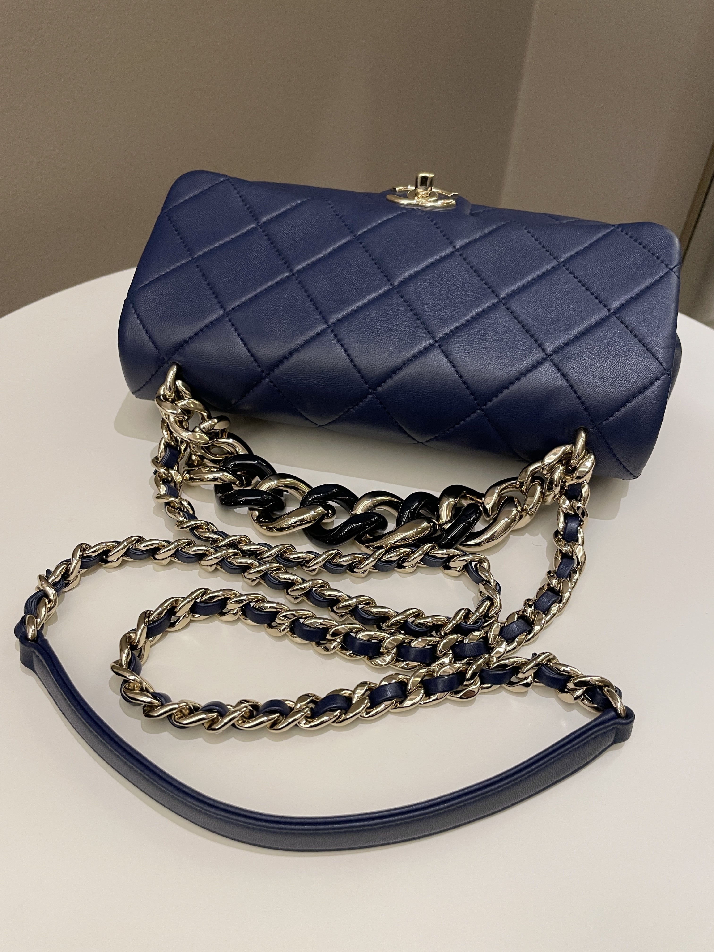 Chanel Cc Chain Top Flap Bag Navy Lambskin