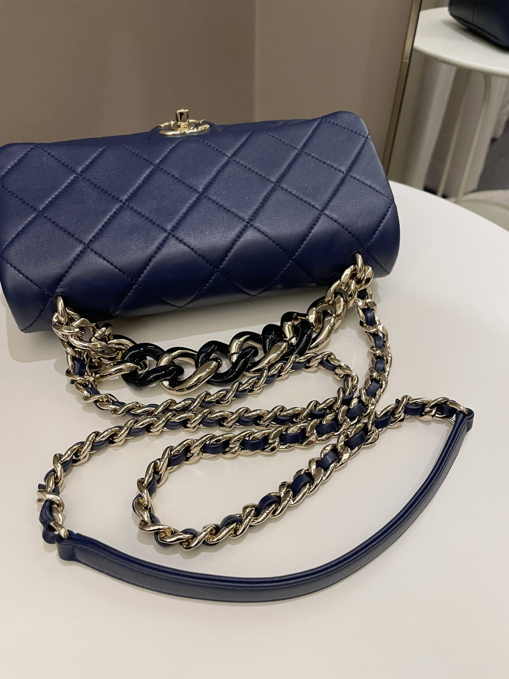 Chanel Cc Chain Top Flap Bag Navy Lambskin