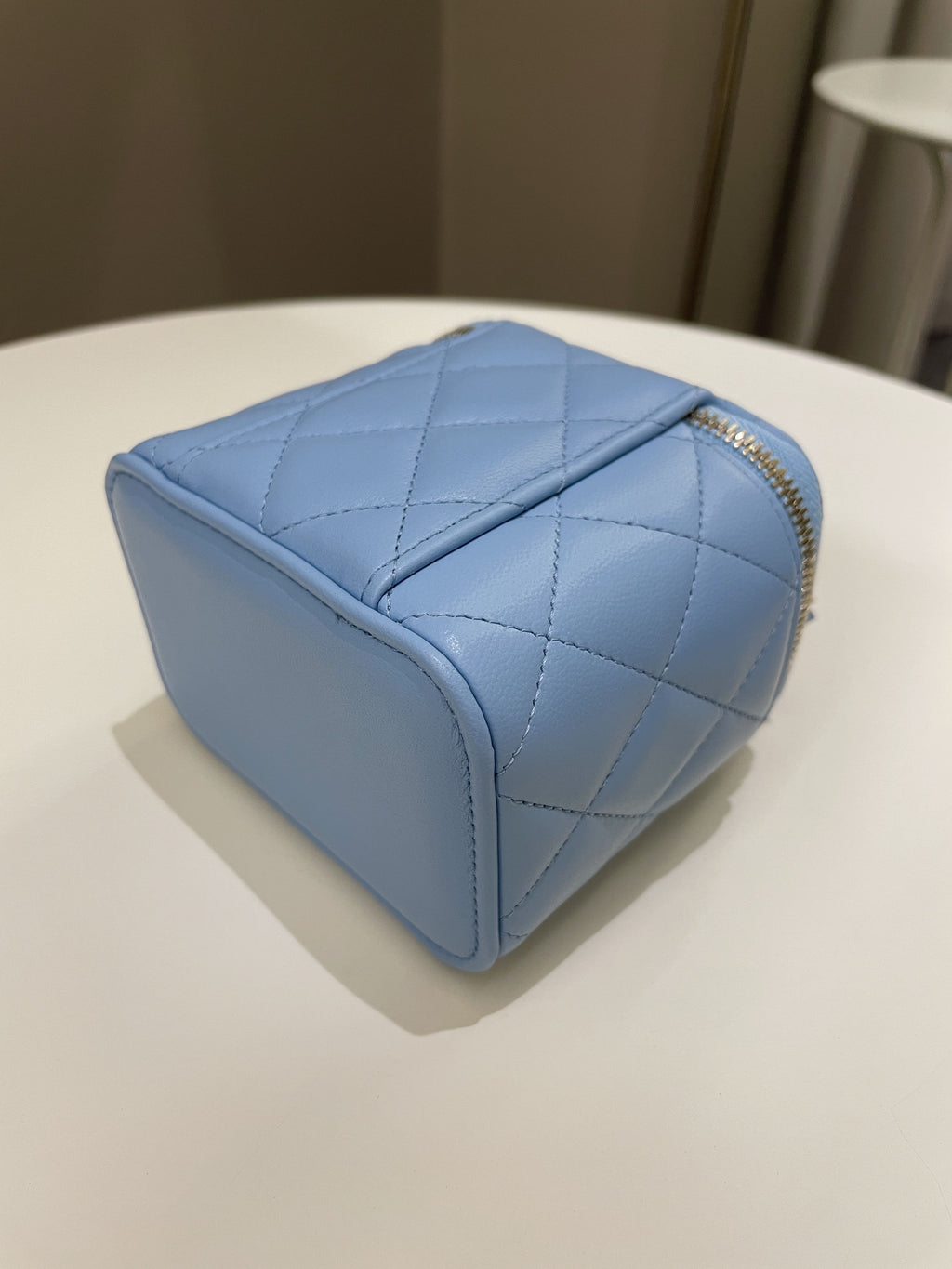 Chanel Quilted Pearl Crush Mini Vanity Cube Sky Blue Lambskin