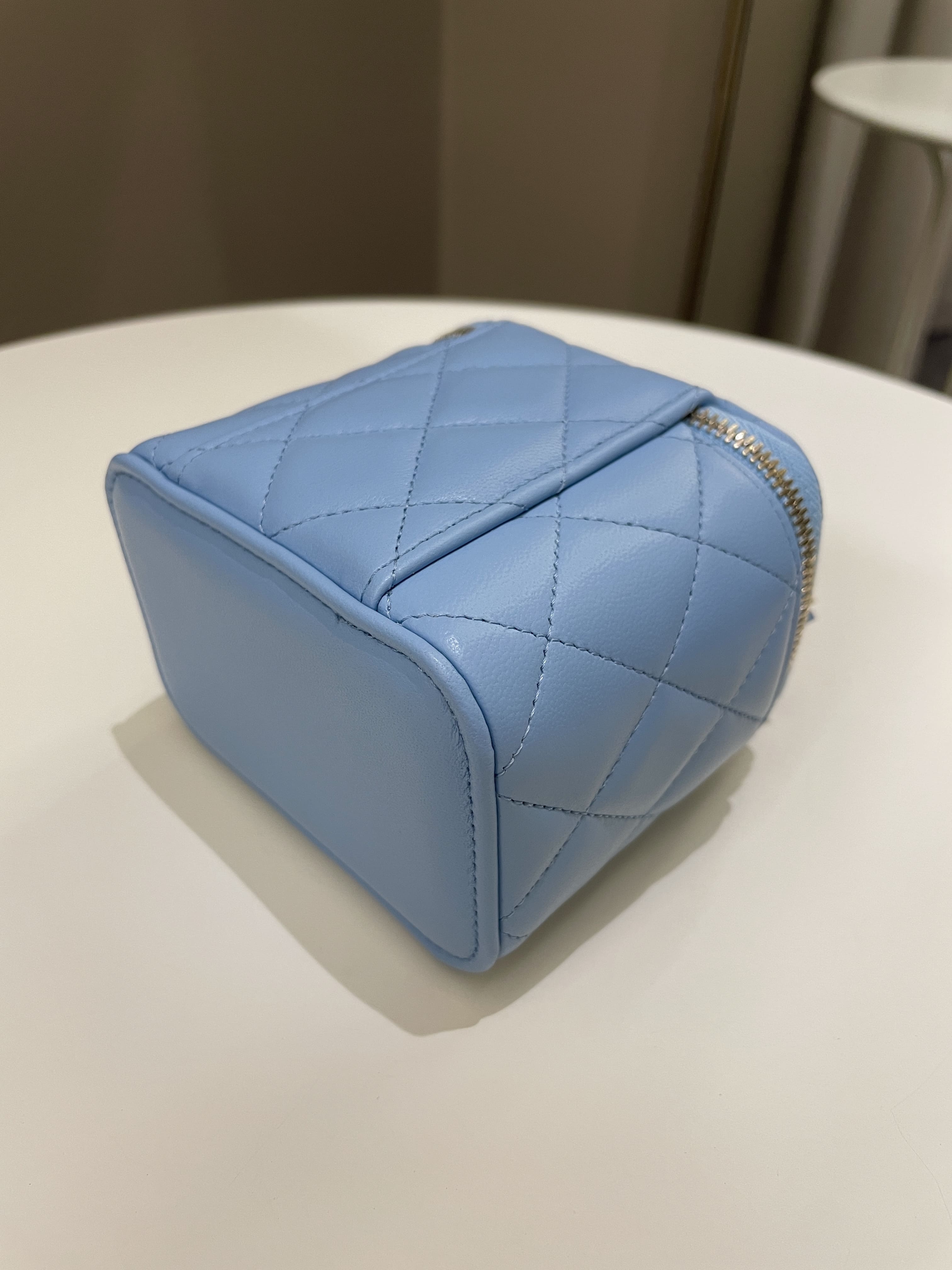 Chanel Quilted Pearl Crush Mini Vanity Cube Sky Blue Lambskin