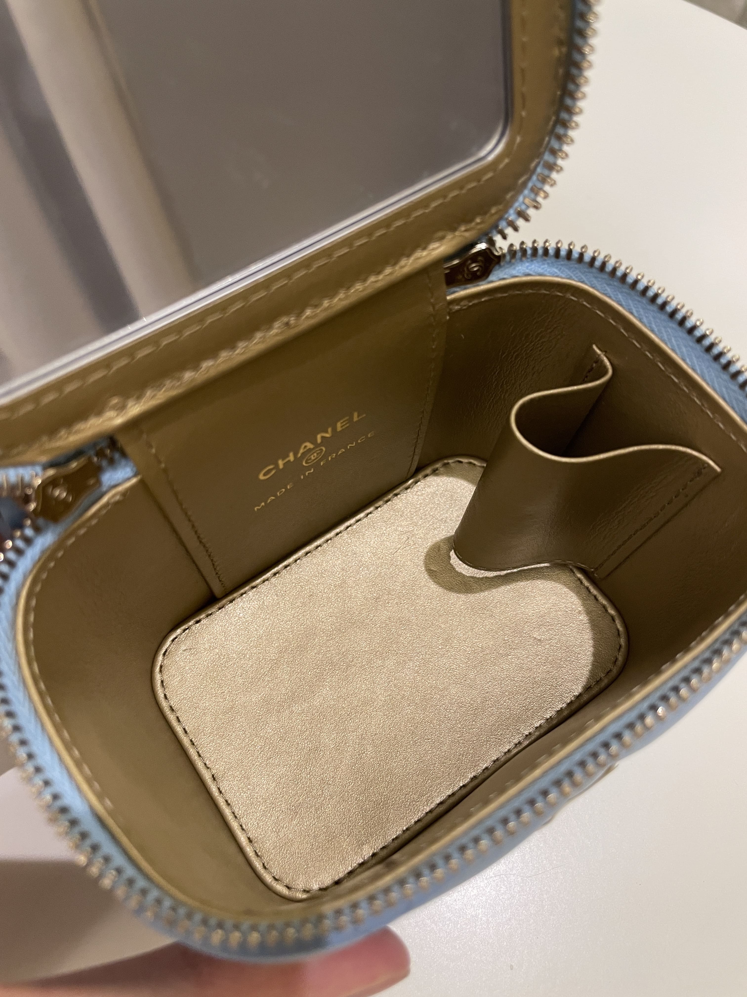 Chanel Quilted Pearl Crush Mini Vanity Cube Sky Blue Lambskin