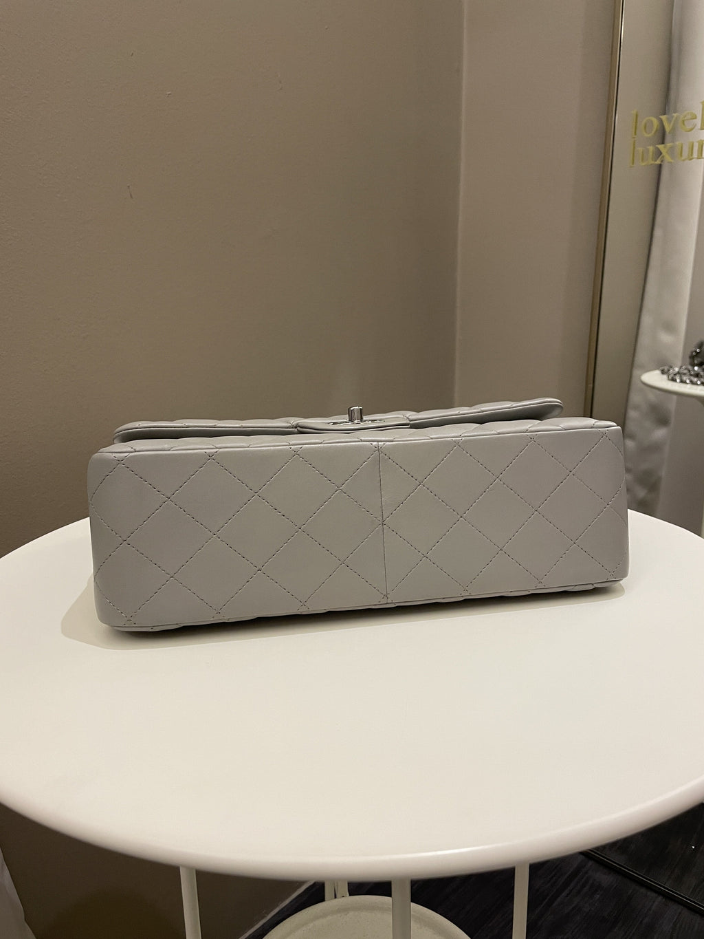 Chanel Classic Quilted Jumbo Double Flap Grey Lambskin