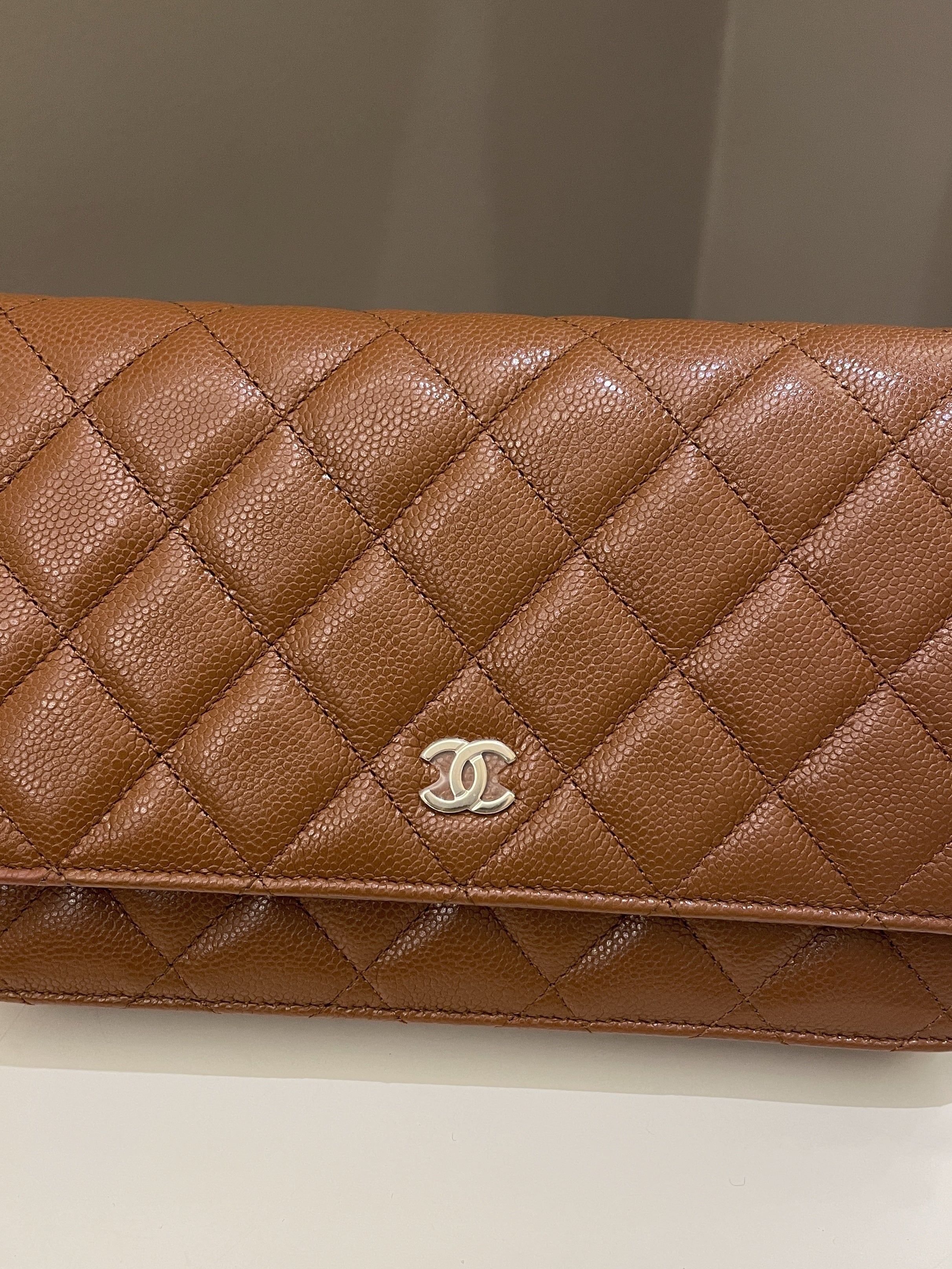 Chanel 23A Cc Quilted Wallet on Chain Tan Brown Caviar